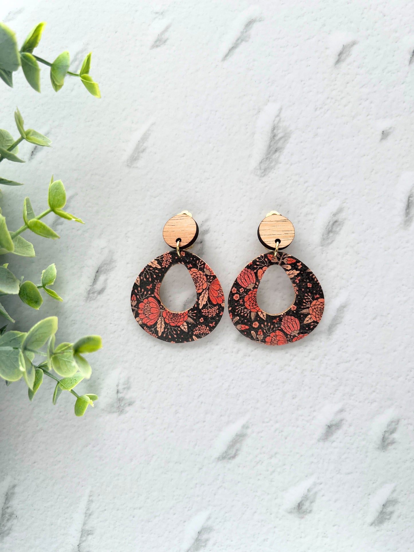 Caralie - Large Circle Cut Out Clip On Dangle Earring