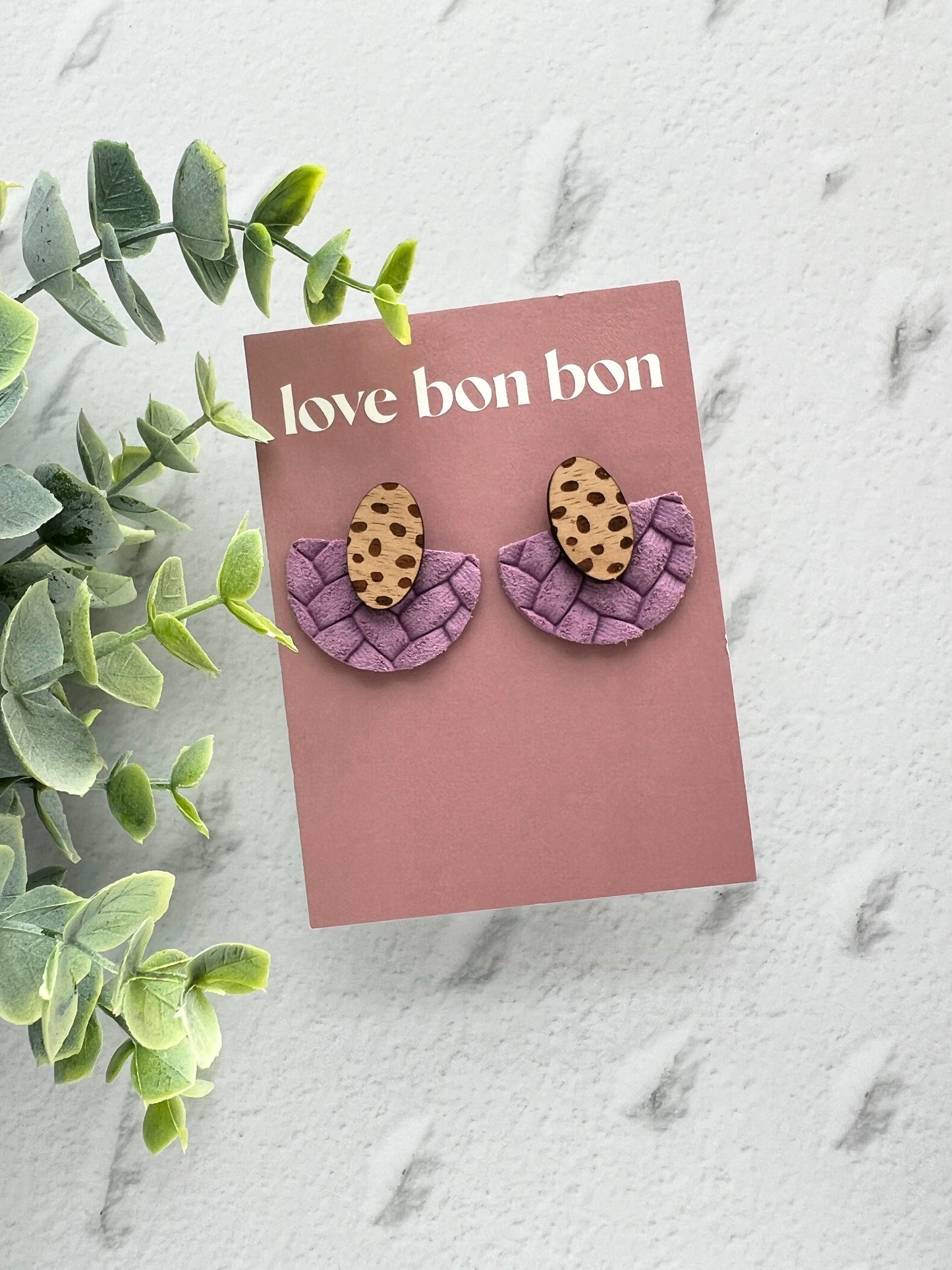 Ollie - Half Circle Embossed Leather Drop Earring - Periwinkle