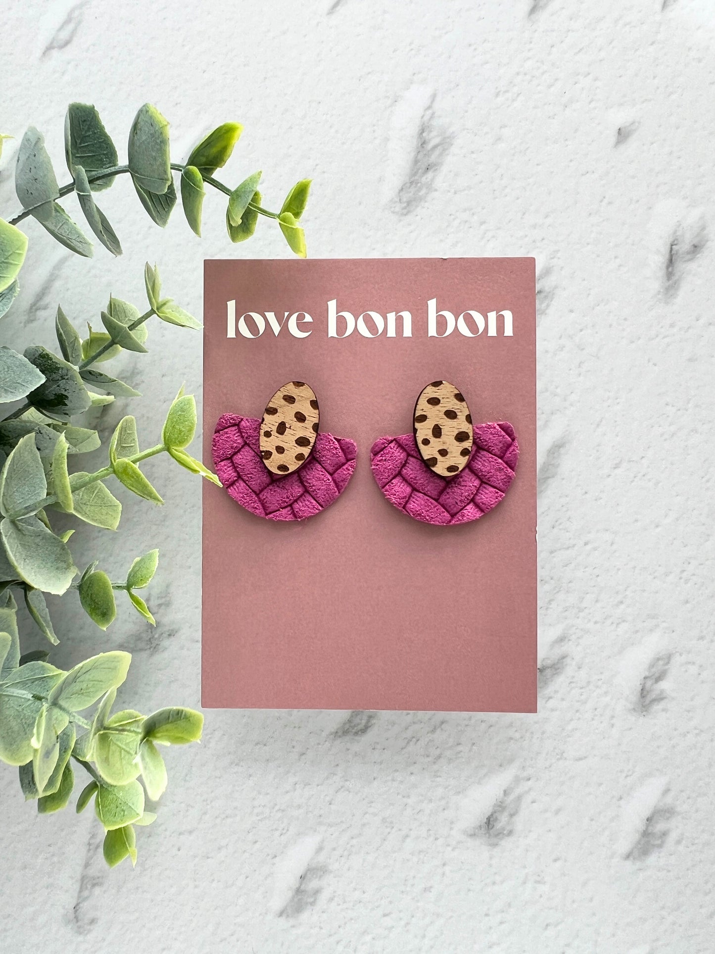 Ollie - Half Circle Embossed Leather Drop Earring - Bubblegum