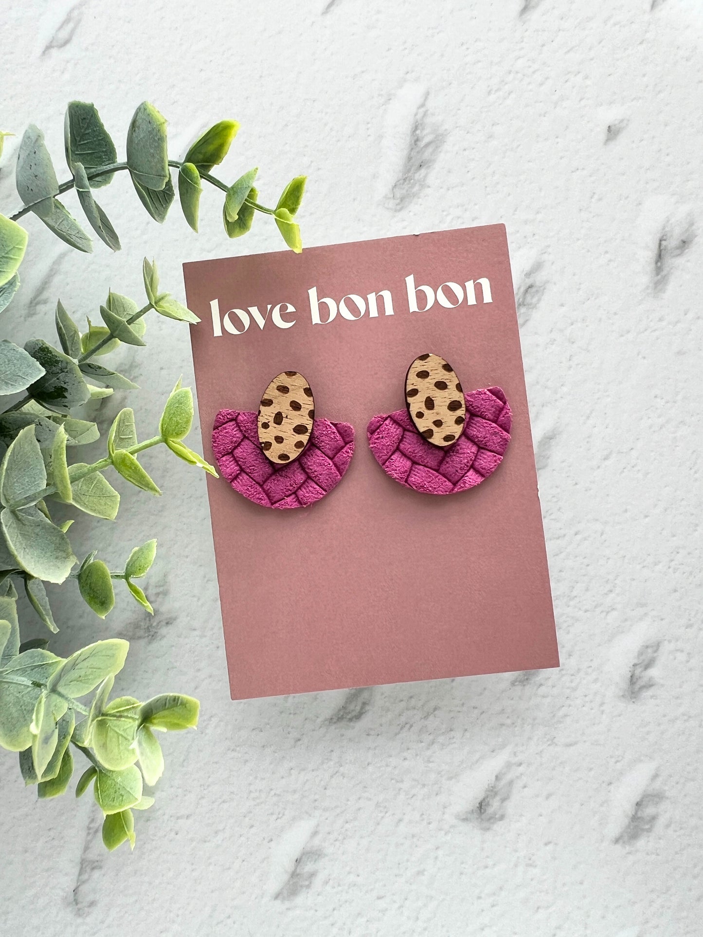Ollie - Half Circle Embossed Leather Drop Earring - Bubblegum