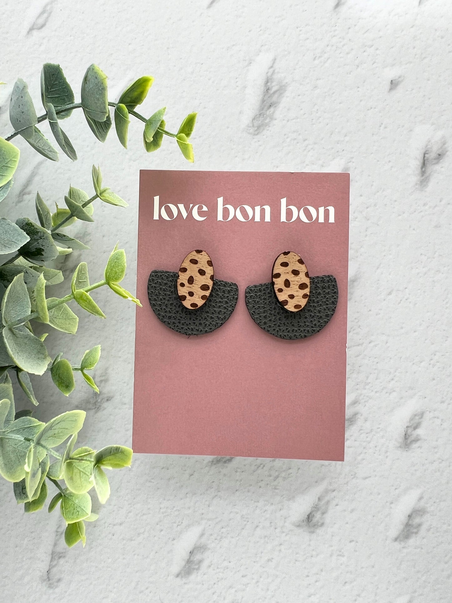 Ollie - Half Circle Leather Drop Earring - Slate Grey