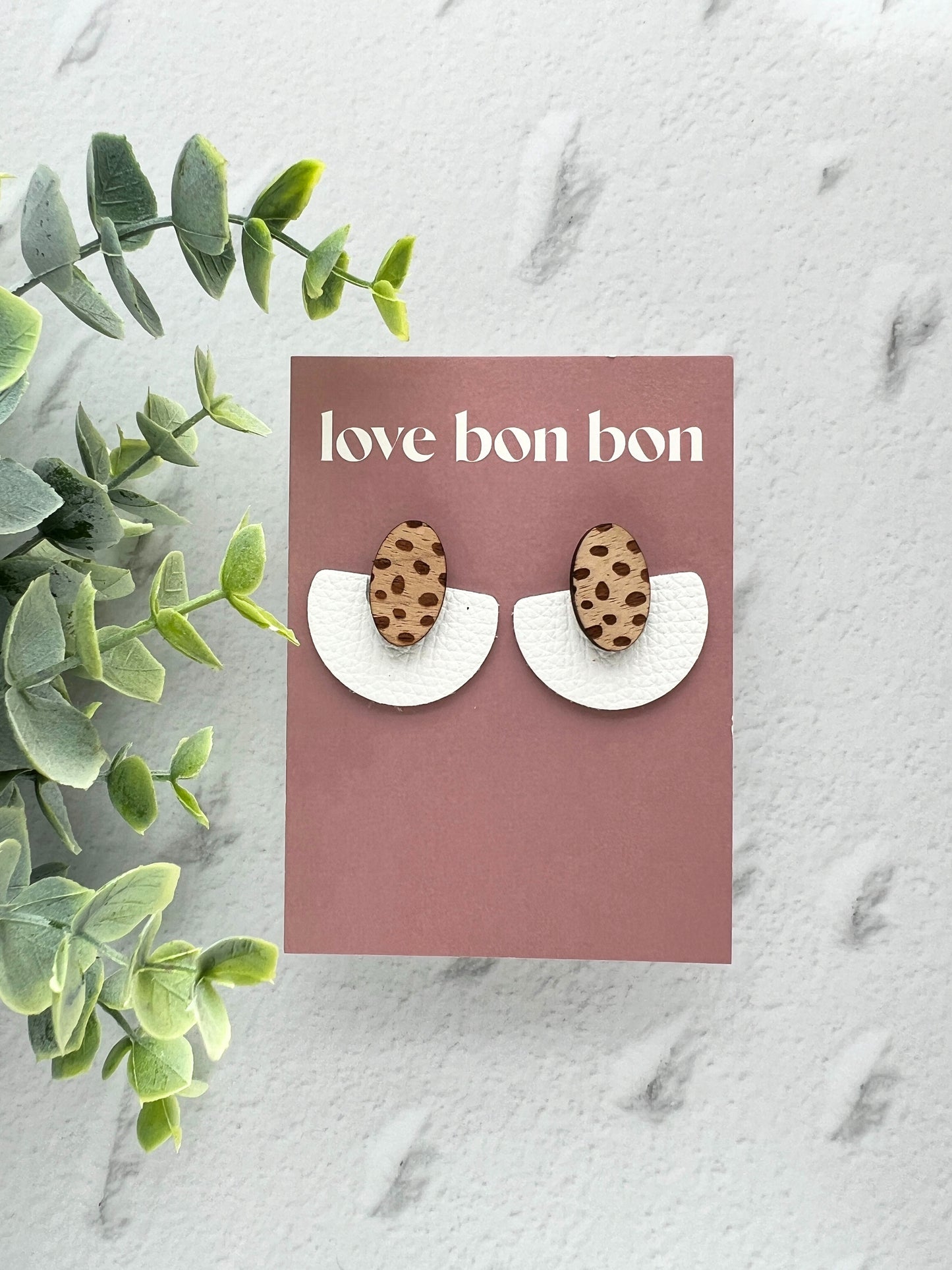 Ollie - Half Circle Leather Drop Earring - White