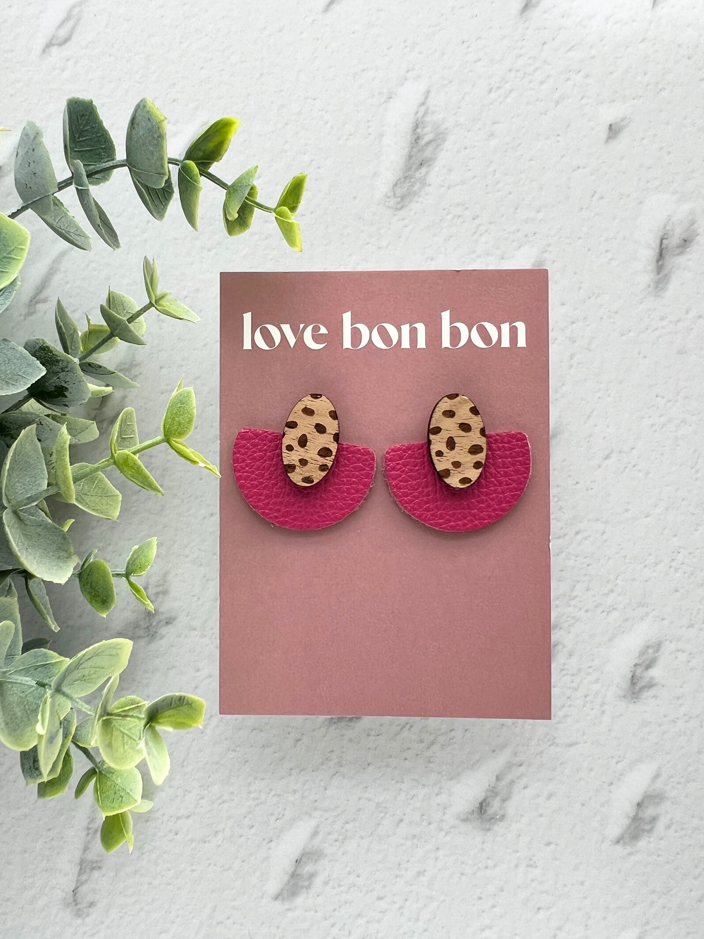 Ollie - Half Circle Leather Drop Earring - Magenta