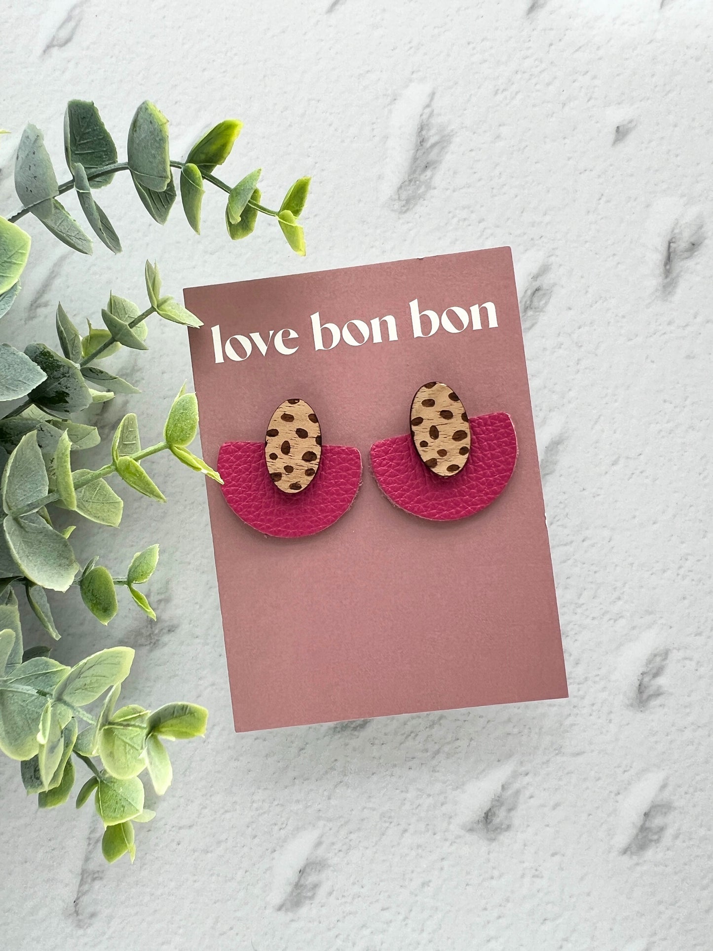 Ollie - Half Circle Leather Drop Earring - Magenta