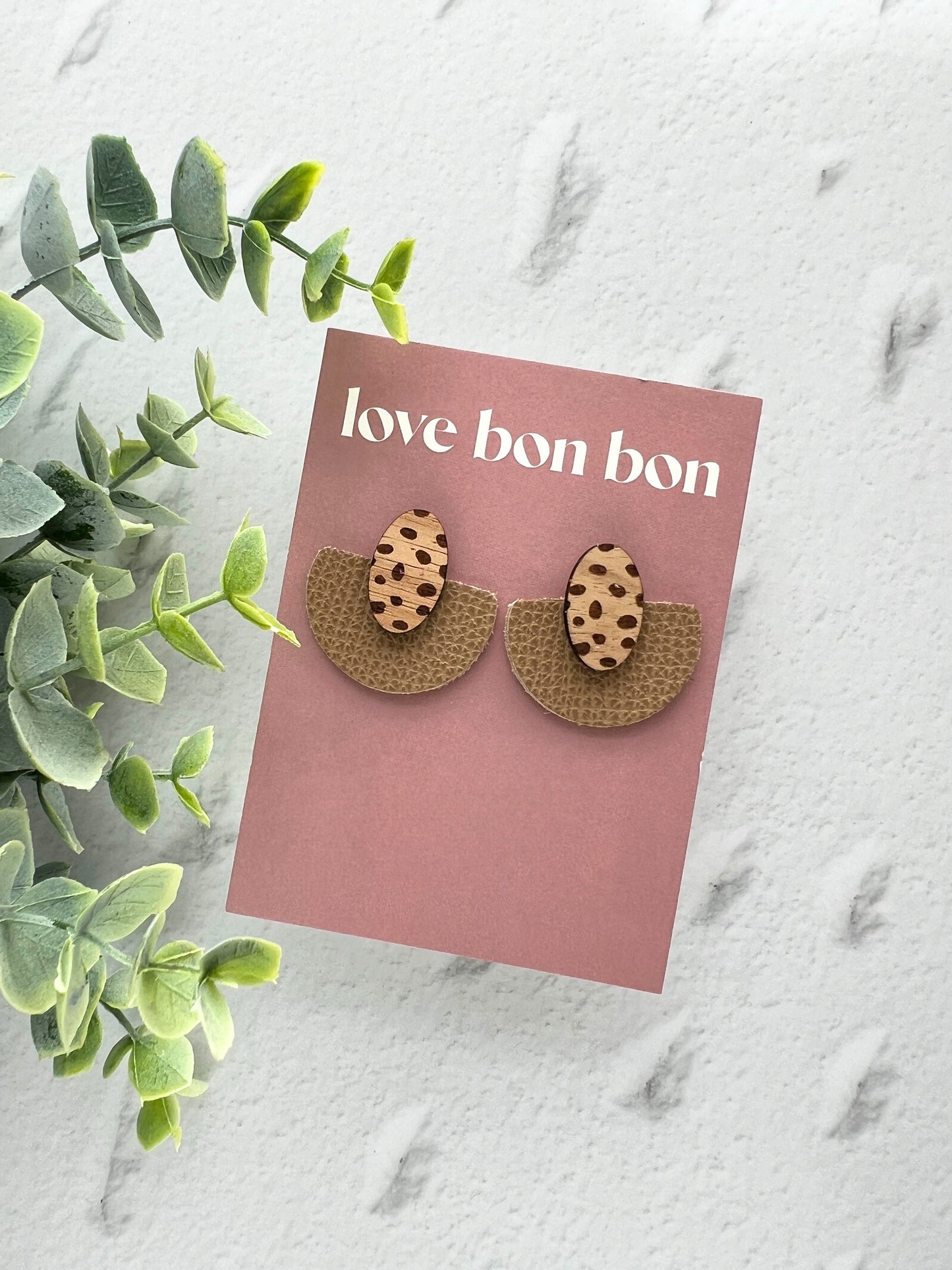 Ollie - Half Circle Leather Drop Earring - Latte