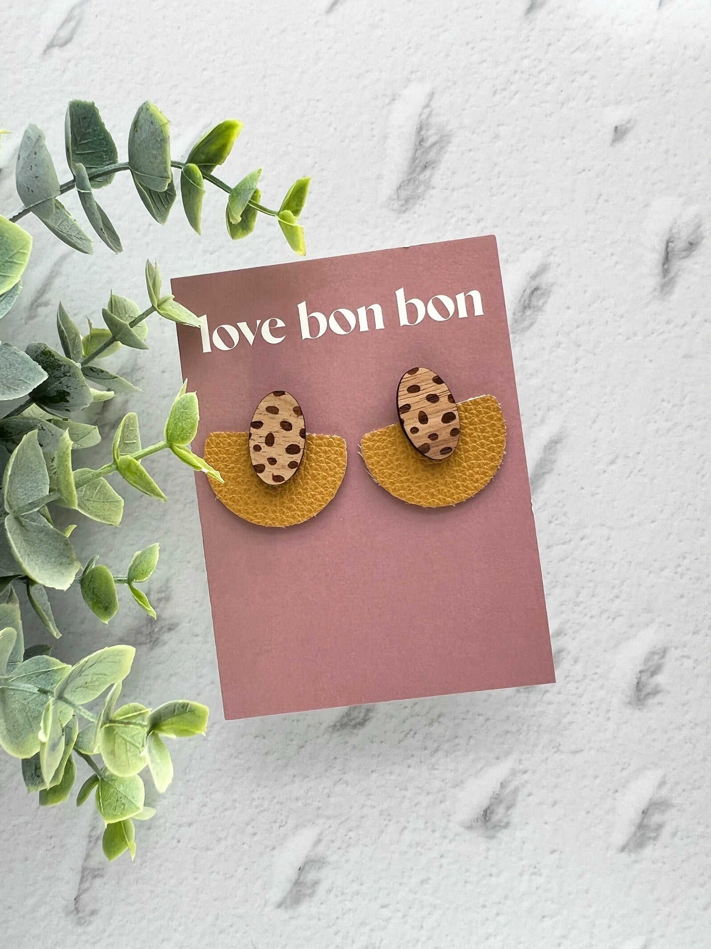 Ollie - Half Circle Leather Drop Earring - Saffron Yellow