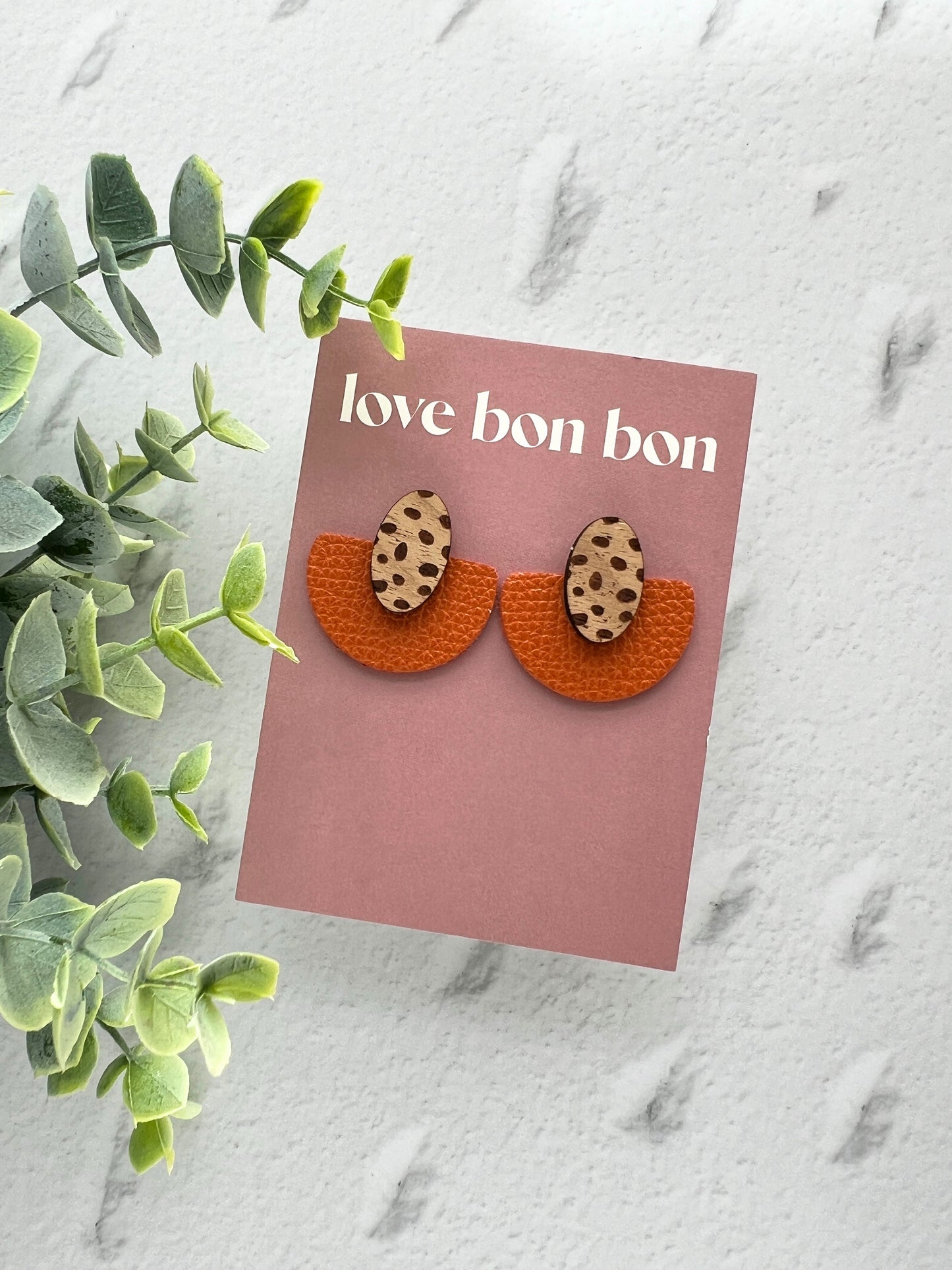 Ollie - Half Circle Leather Drop Earring - Marmalade