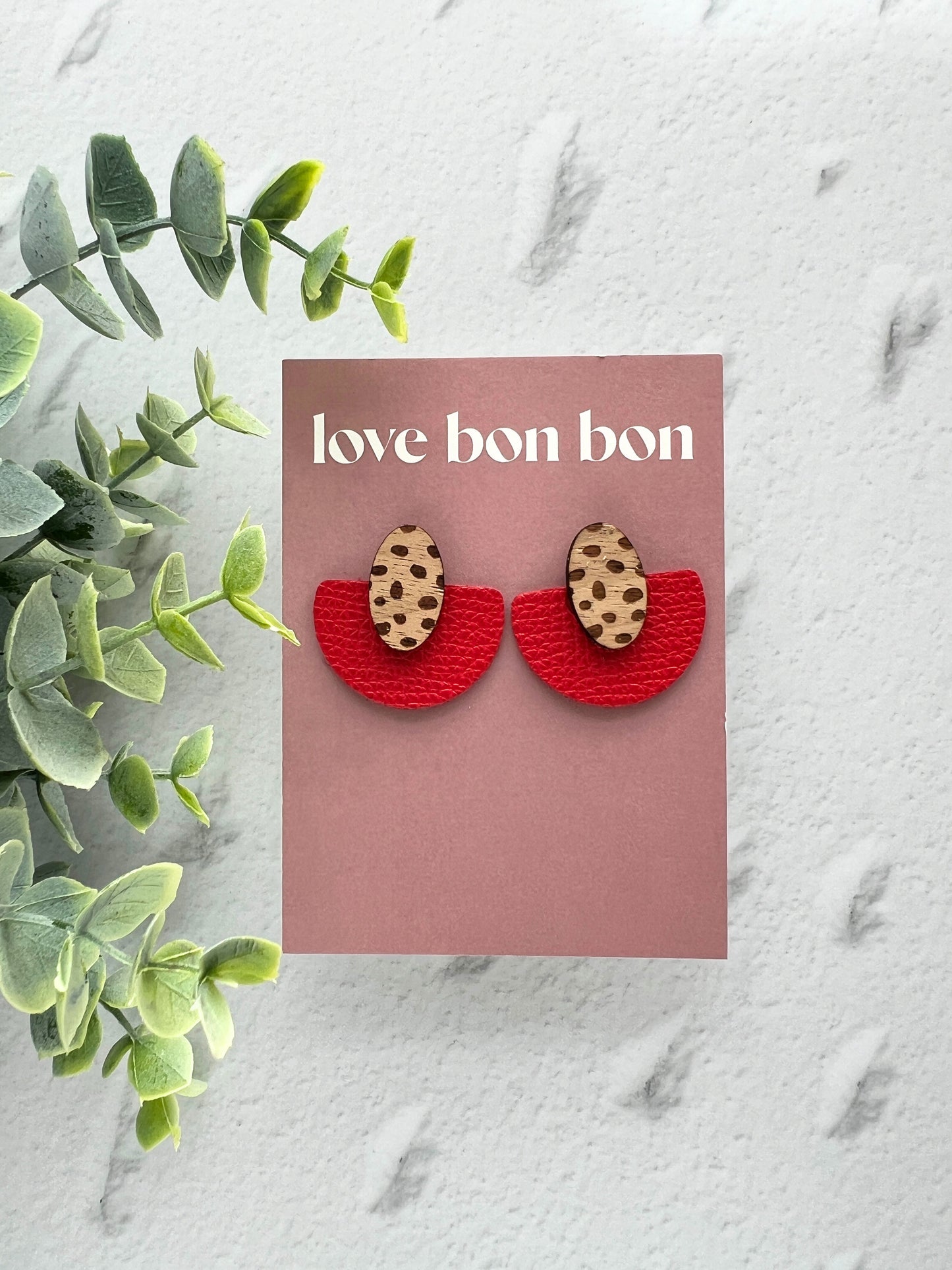 Ollie - Half Circle Leather Drop Earring - Rouge