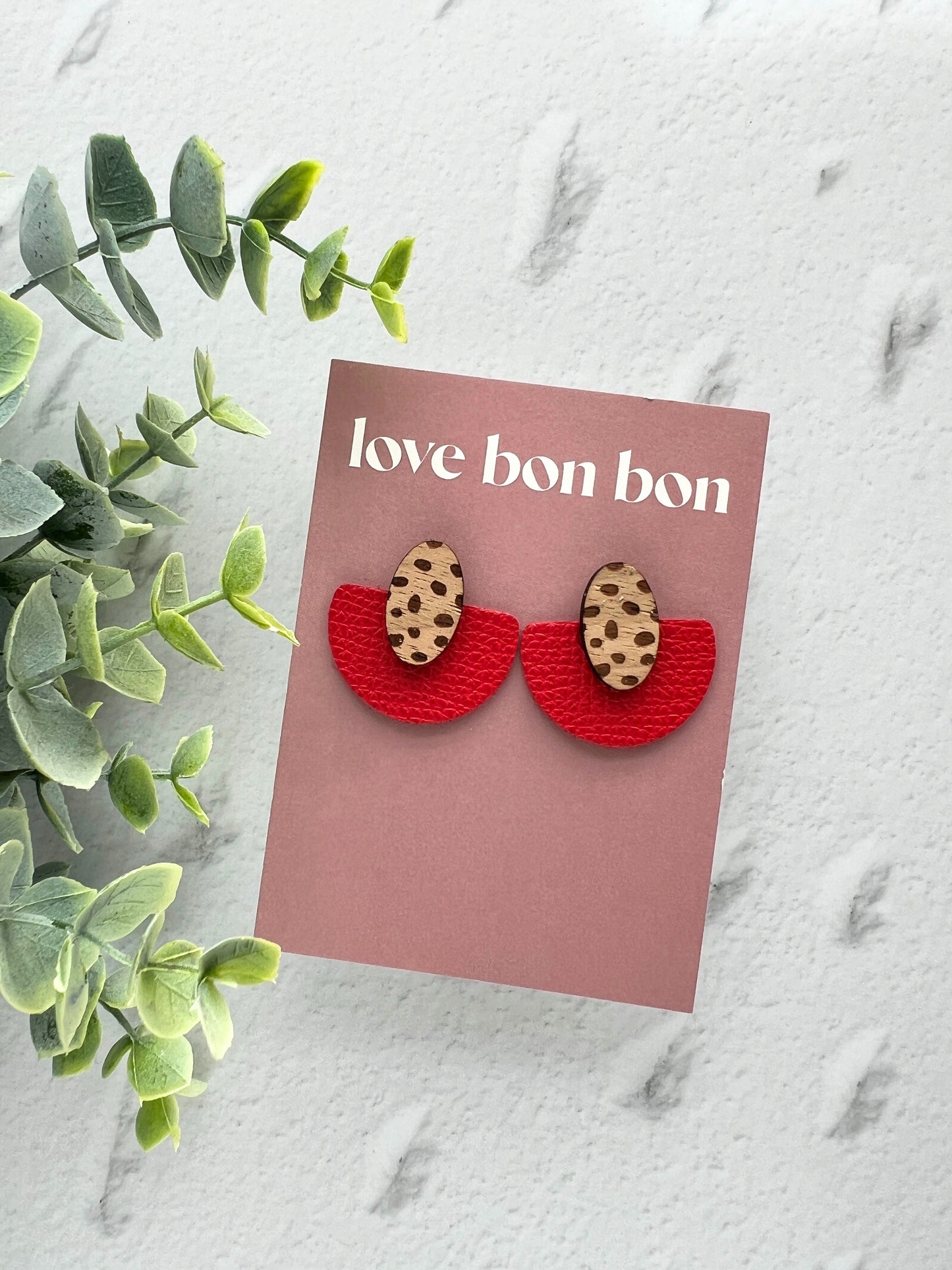 Ollie - Half Circle Leather Drop Earring - Rouge