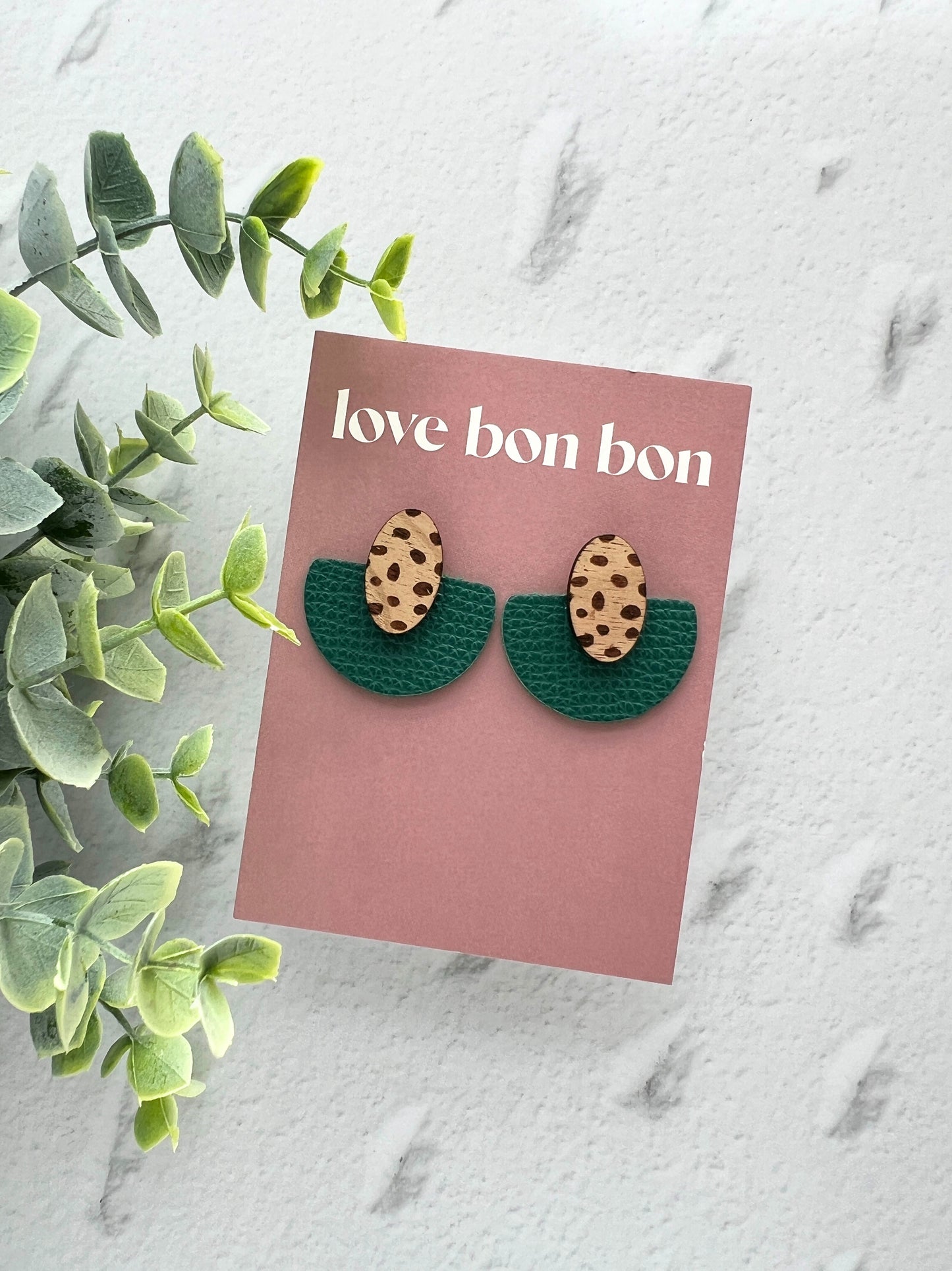 Ollie - Half Circle Leather Drop Earring - Pine