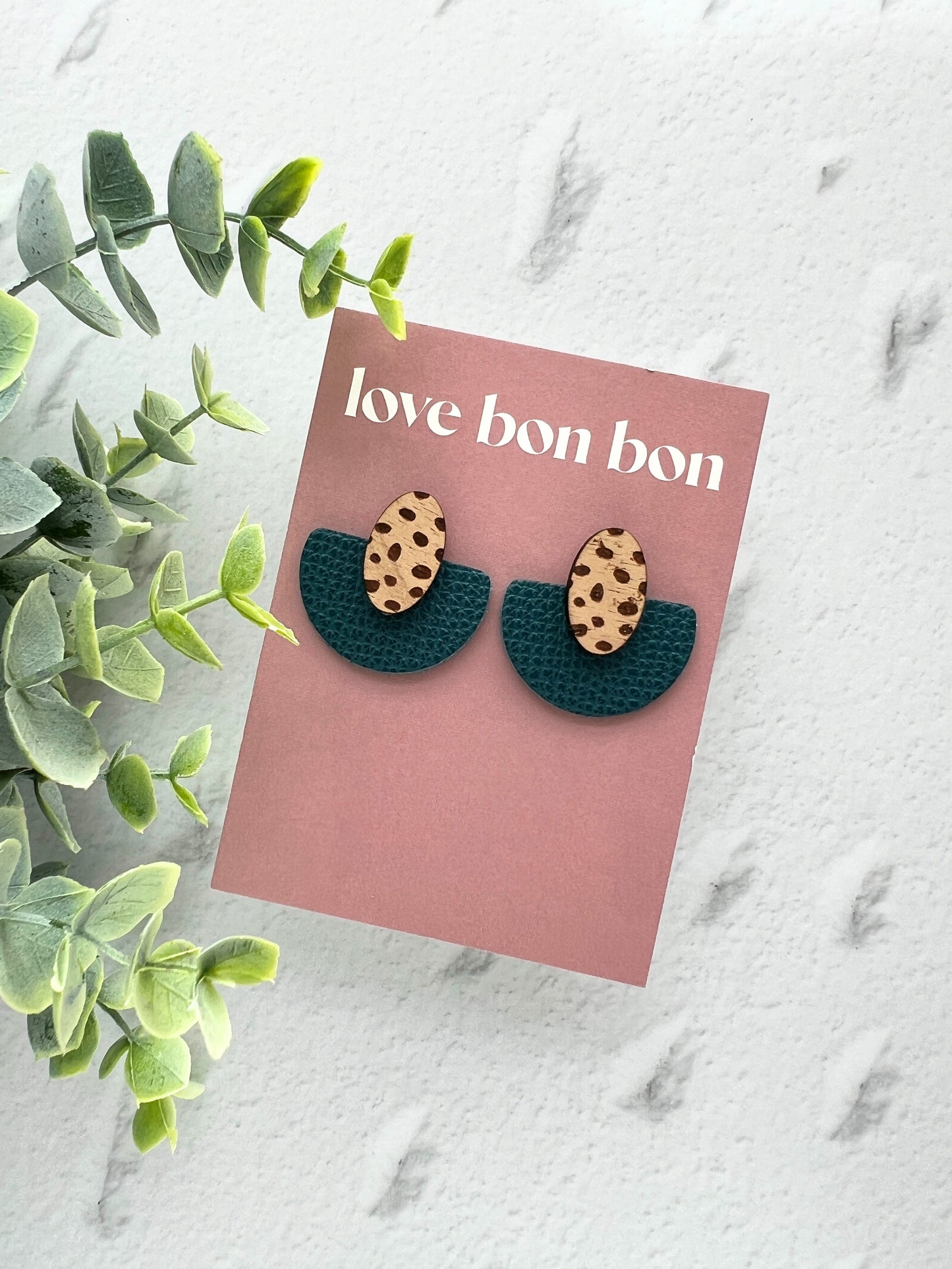 Ollie - Half Circle Leather Drop Earring - Dark Teal
