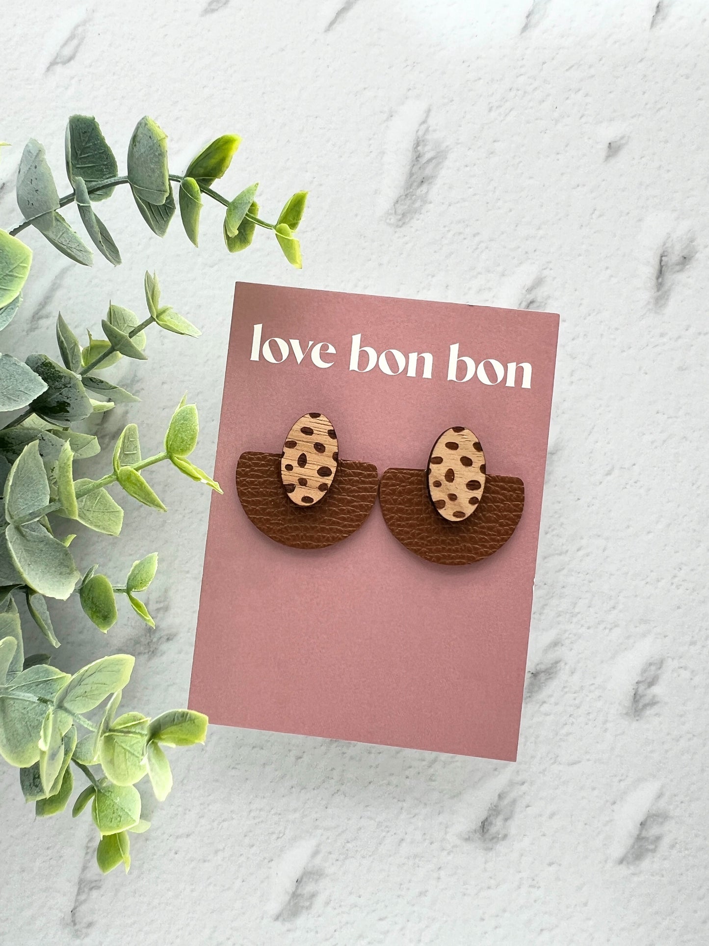Ollie - Half Circle Leather Drop Earring - Milk Chocolate