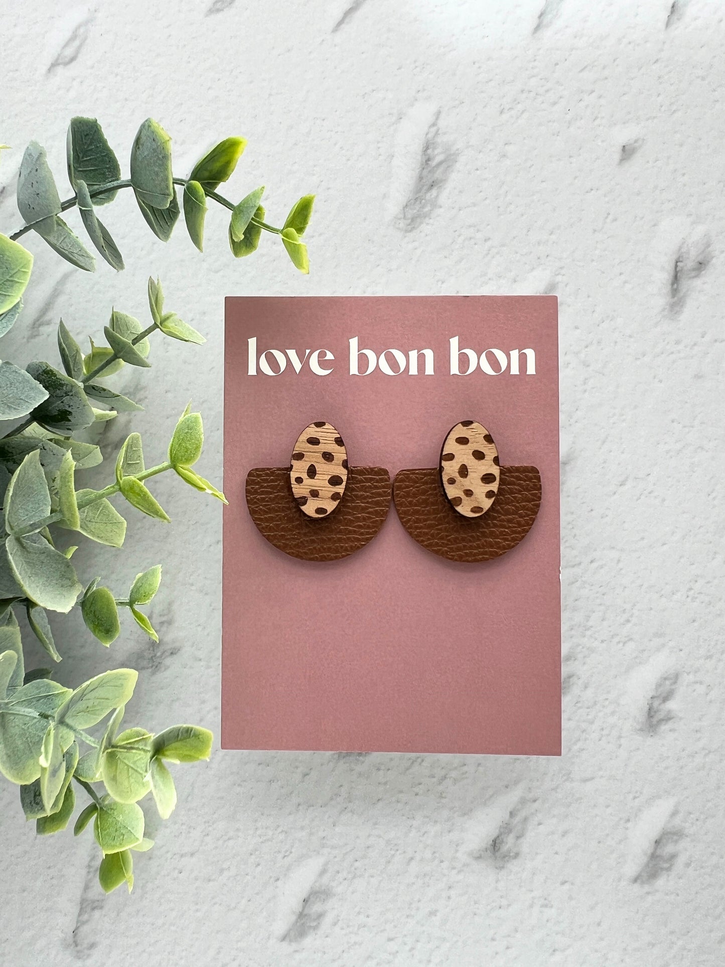 Ollie - Half Circle Leather Drop Earring - Milk Chocolate