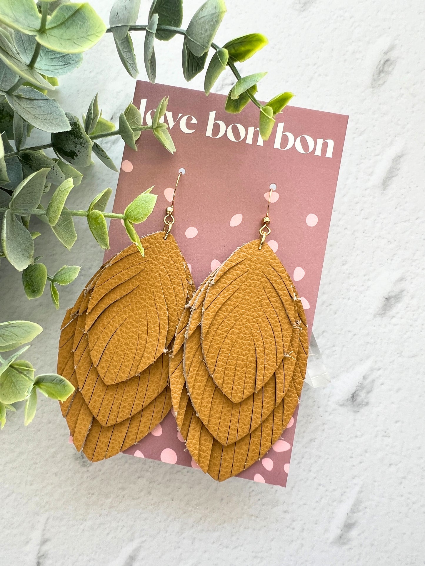 Sacha - Large Triple Feather Dangle Earring - Saffron Yellow