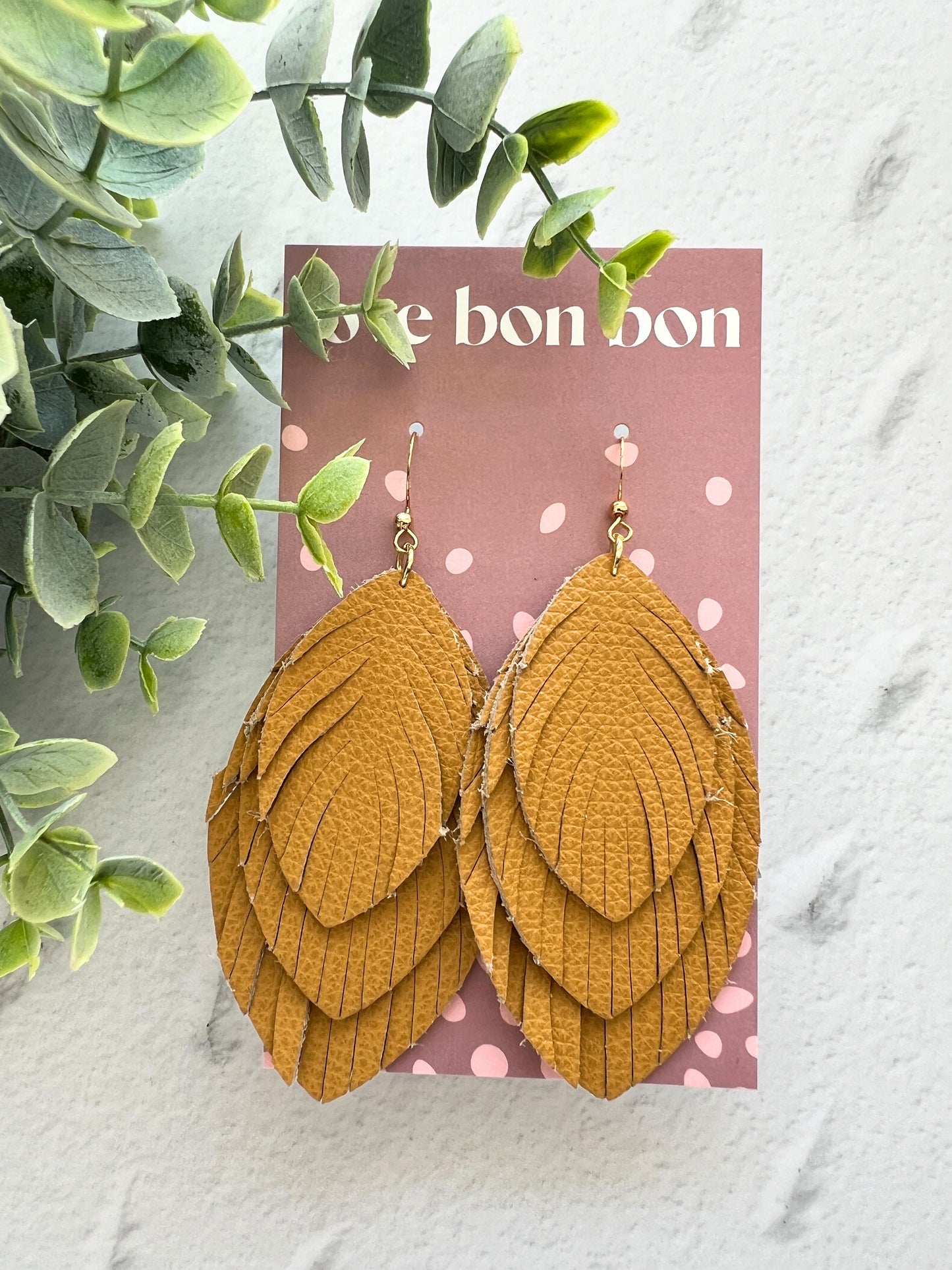 Sacha - Large Triple Feather Dangle Earring - Saffron Yellow