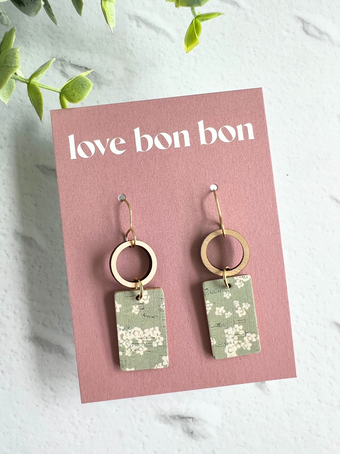 Tay - Wooden Circle & Rectangle Dangle Earring