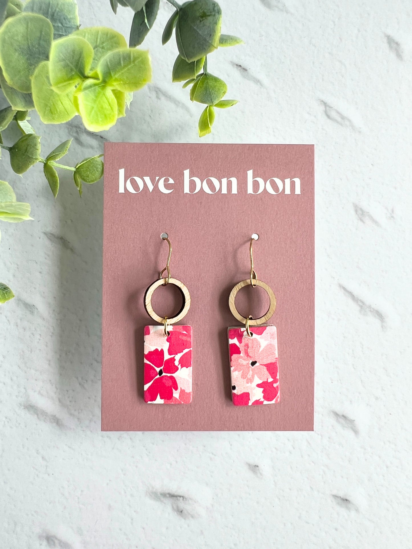 Tay - Wooden Circle & Rectangle Dangle Earring