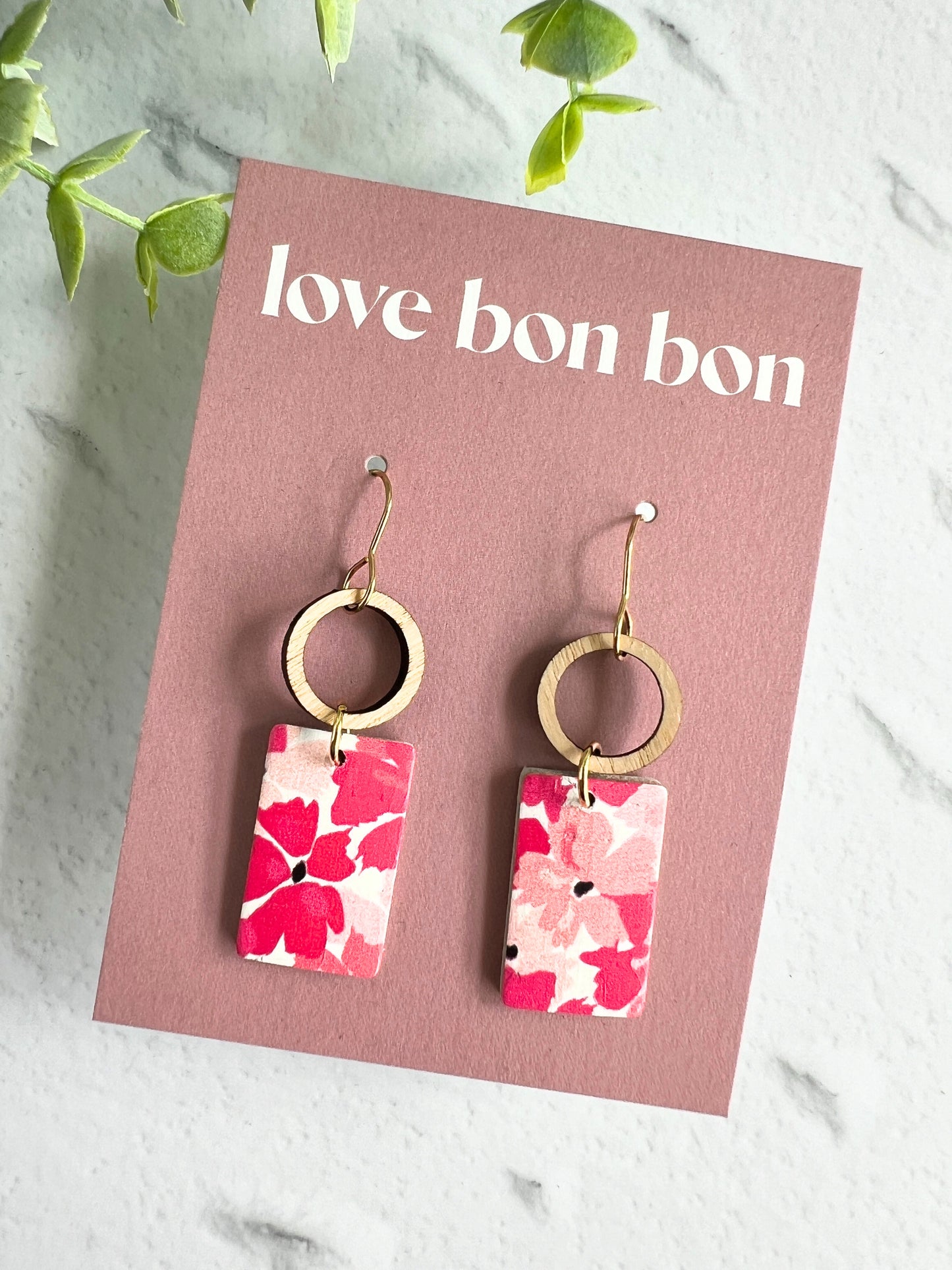 Tay - Wooden Circle & Rectangle Dangle Earring