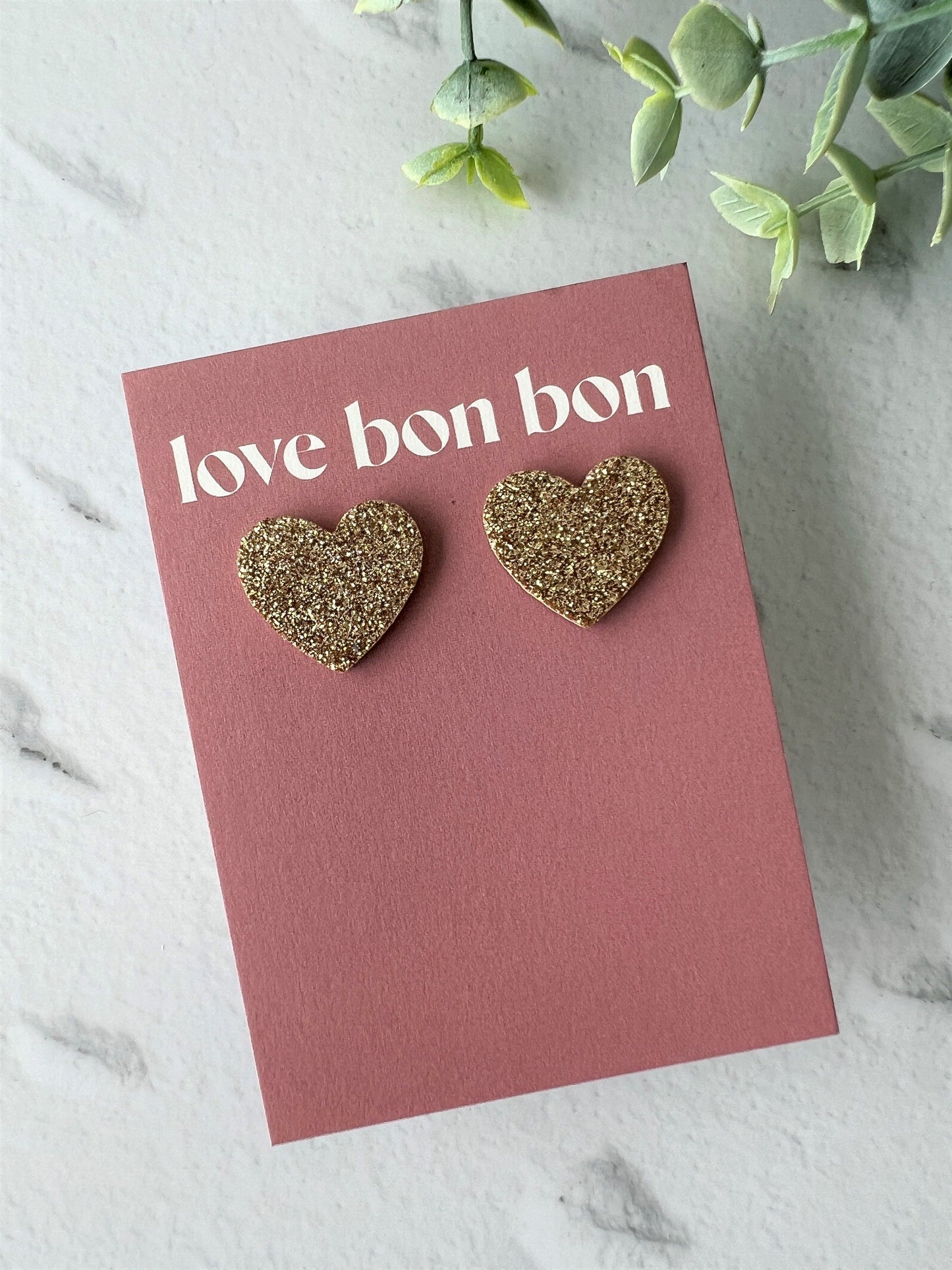 Bella - Cork & Leather Handmade Heart Earring with gold stainless steel post