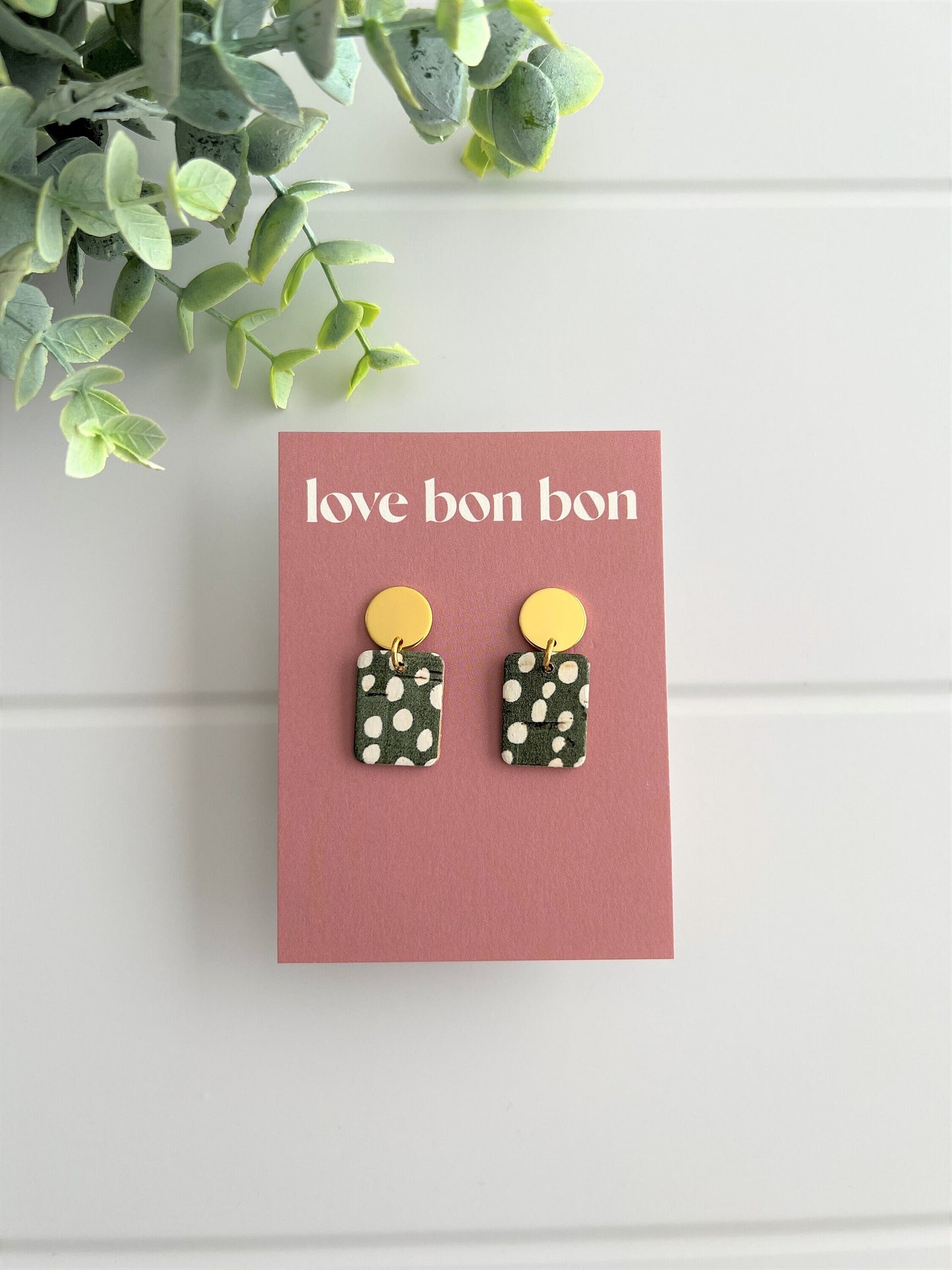 Bailey - Spotted Forrest Handmade Cork & Leather Earring with gold stainless hardware