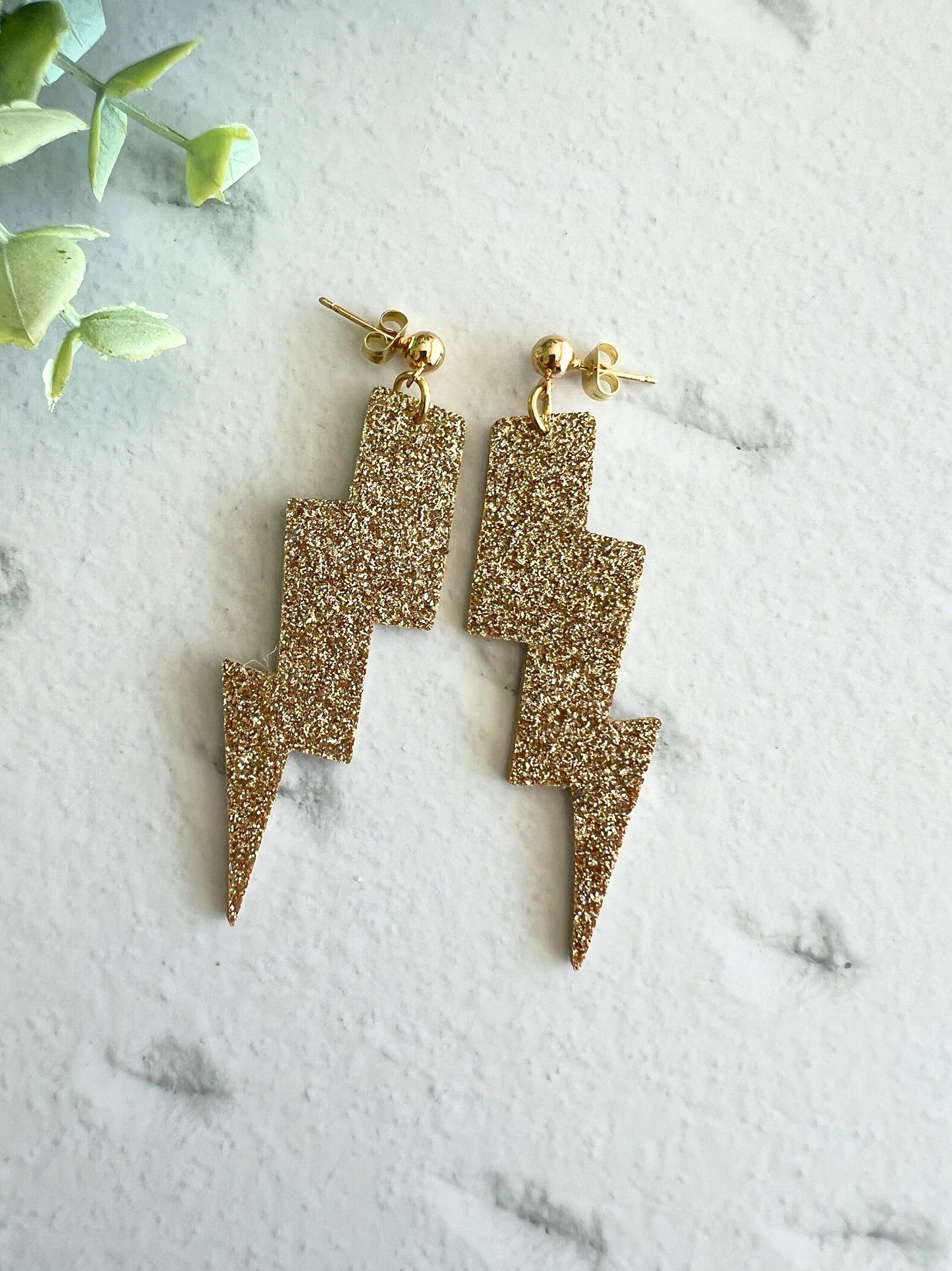 Genuine Cork on Leather Handmade Unique Thunderbolt Earring with Gold Stainless Steel topper - dangle earring - handmade earring
