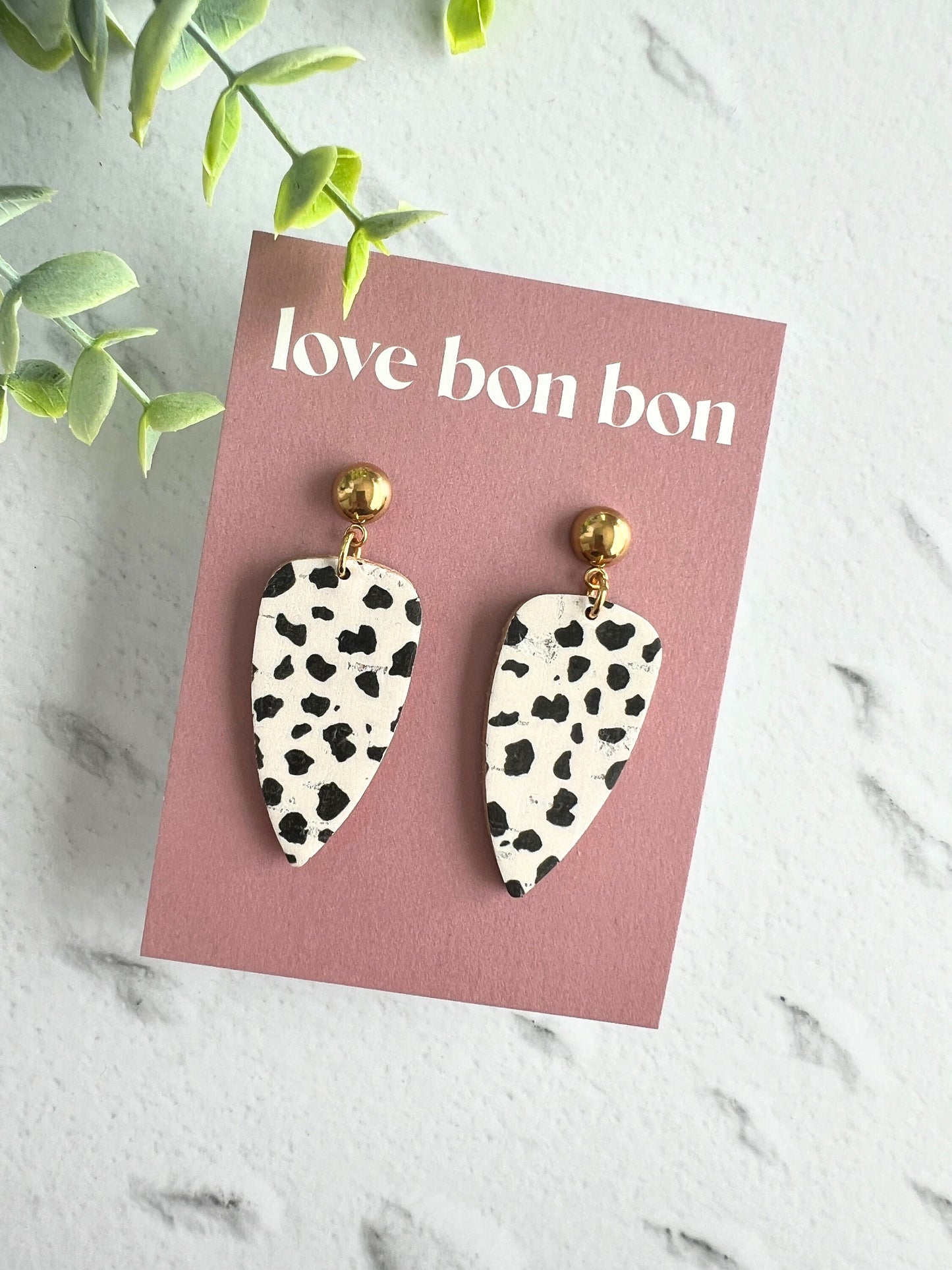 Cork on Genuine Leather Pointed Almond Handmade Earring with Gold Stainless Steel Studs - dangle earring - handmade earring