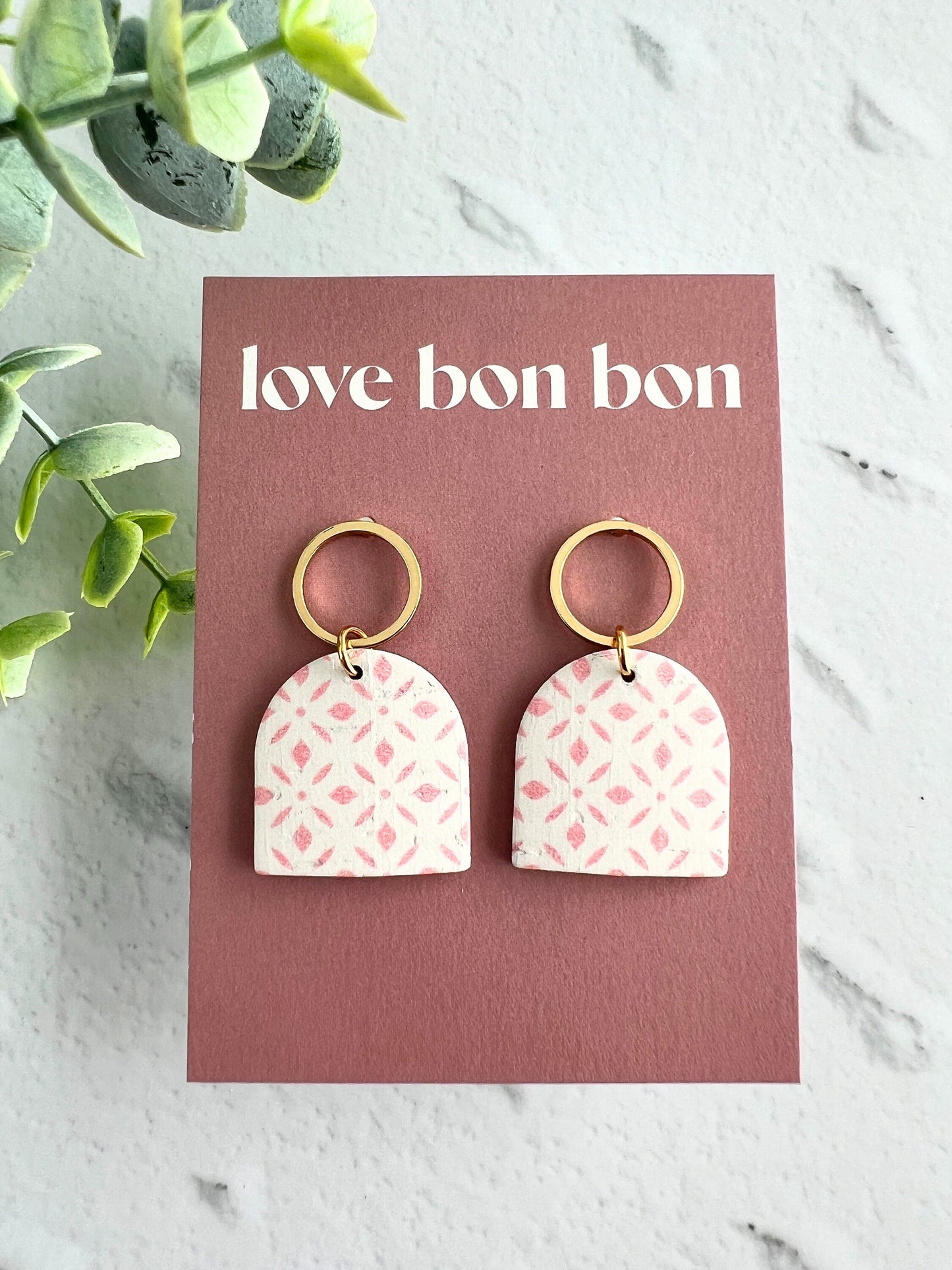 Genuine Cork on Leather Handmade Petite Earring with open Gold Stainless Steel circle topper - dangle earring - handmade earring - petite