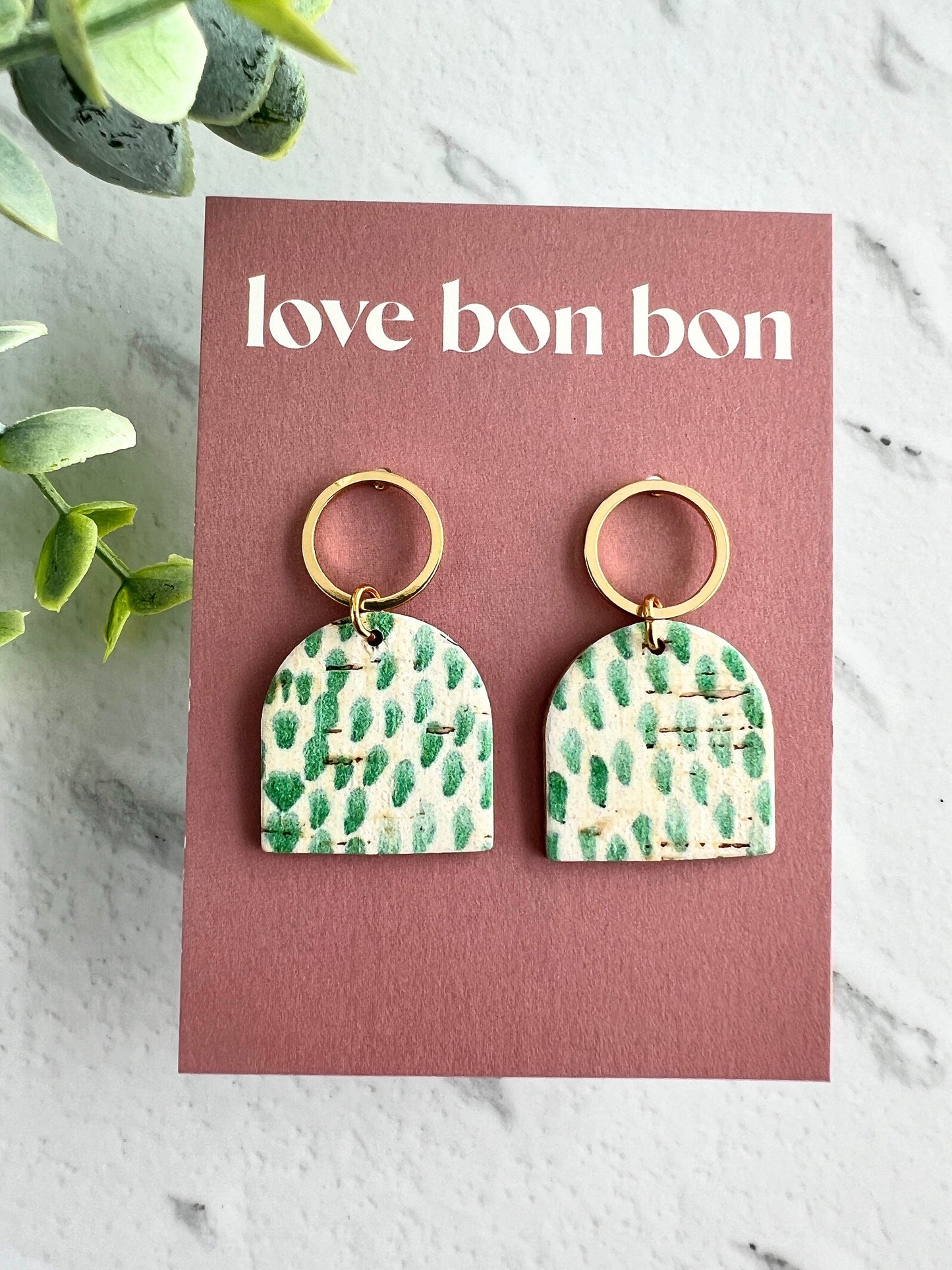 Genuine Cork on Leather Handmade Petite Earring with open Gold Stainless Steel circle topper - dangle earring - handmade earring - petite