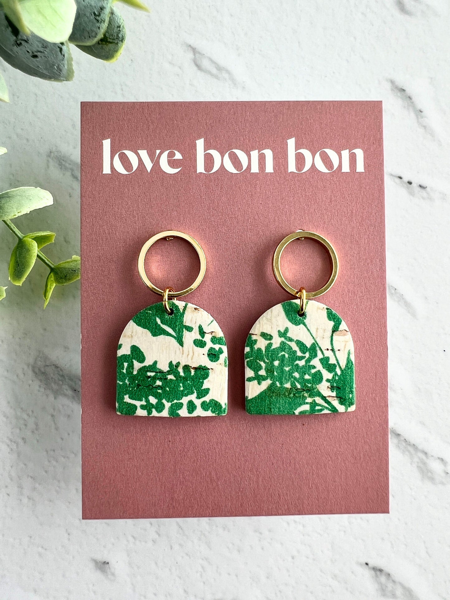 Genuine Cork on Leather Handmade Petite Earring with open Gold Stainless Steel circle topper - dangle earring - handmade earring - petite