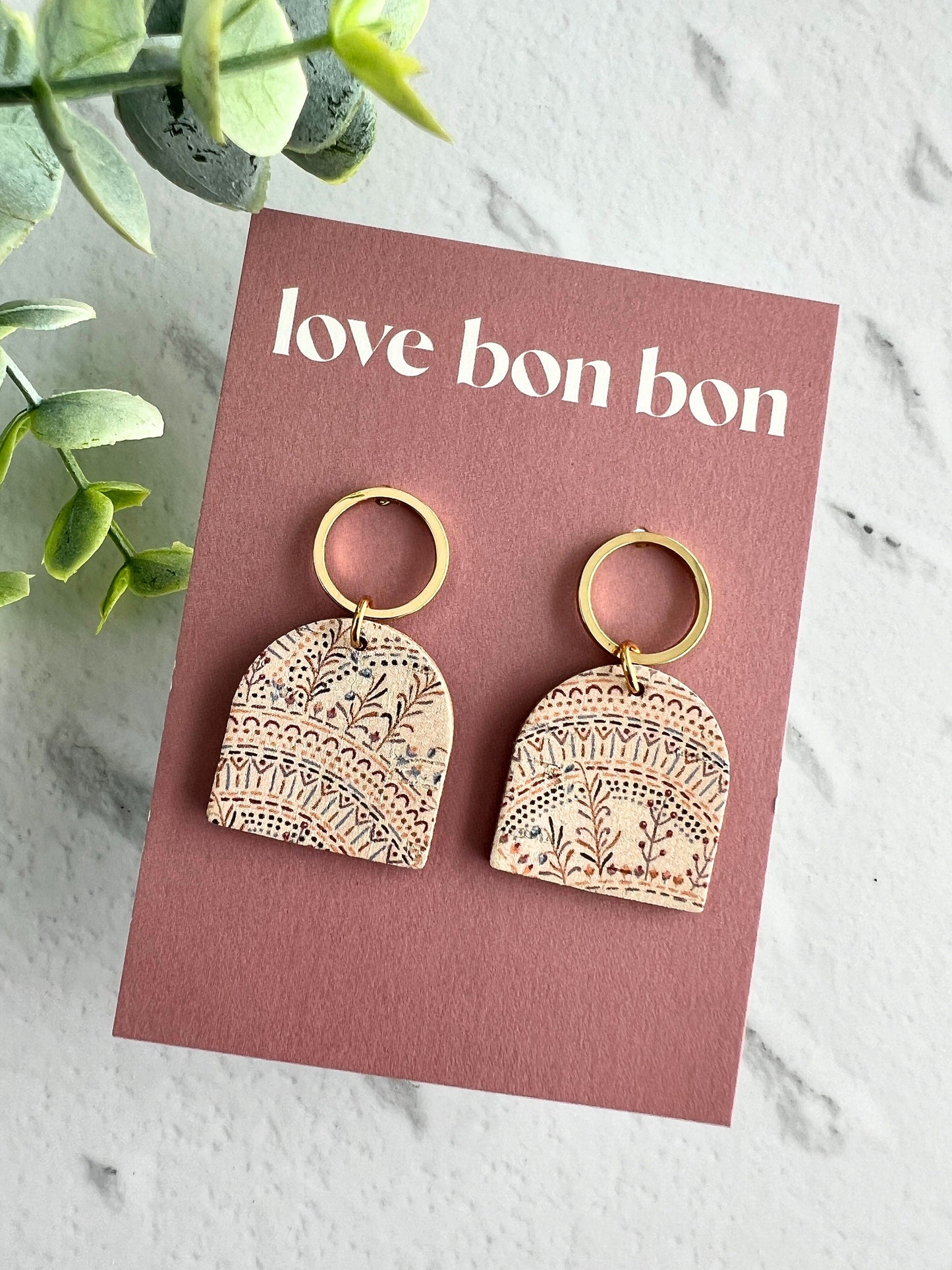 Genuine Cork on Leather Handmade Petite Earring with open Gold Stainless Steel circle topper - dangle earring - handmade earring - petite