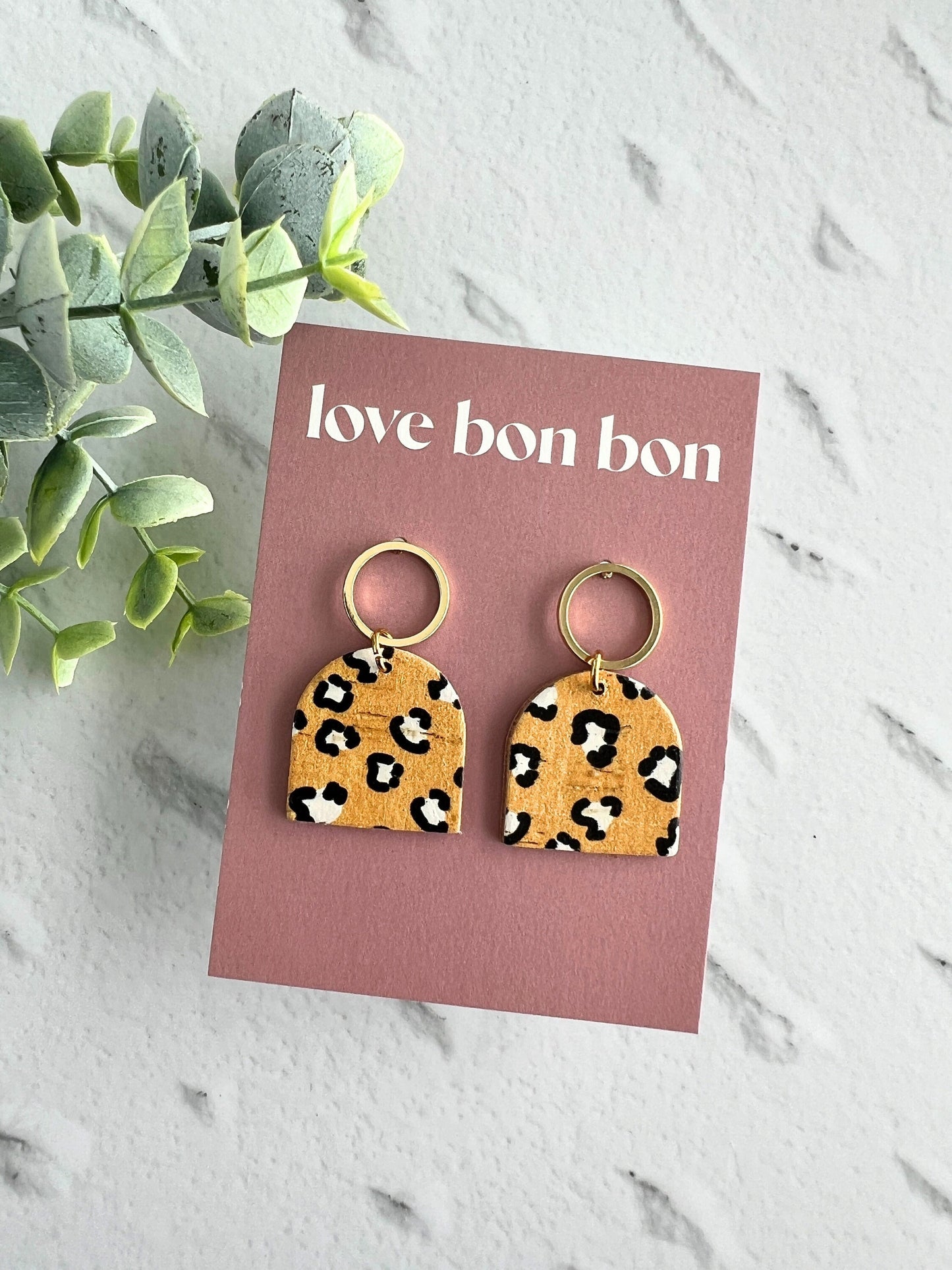 Genuine Cork on Leather Handmade Petite Earring with open Gold Stainless Steel circle topper - dangle earring - handmade earring - petite