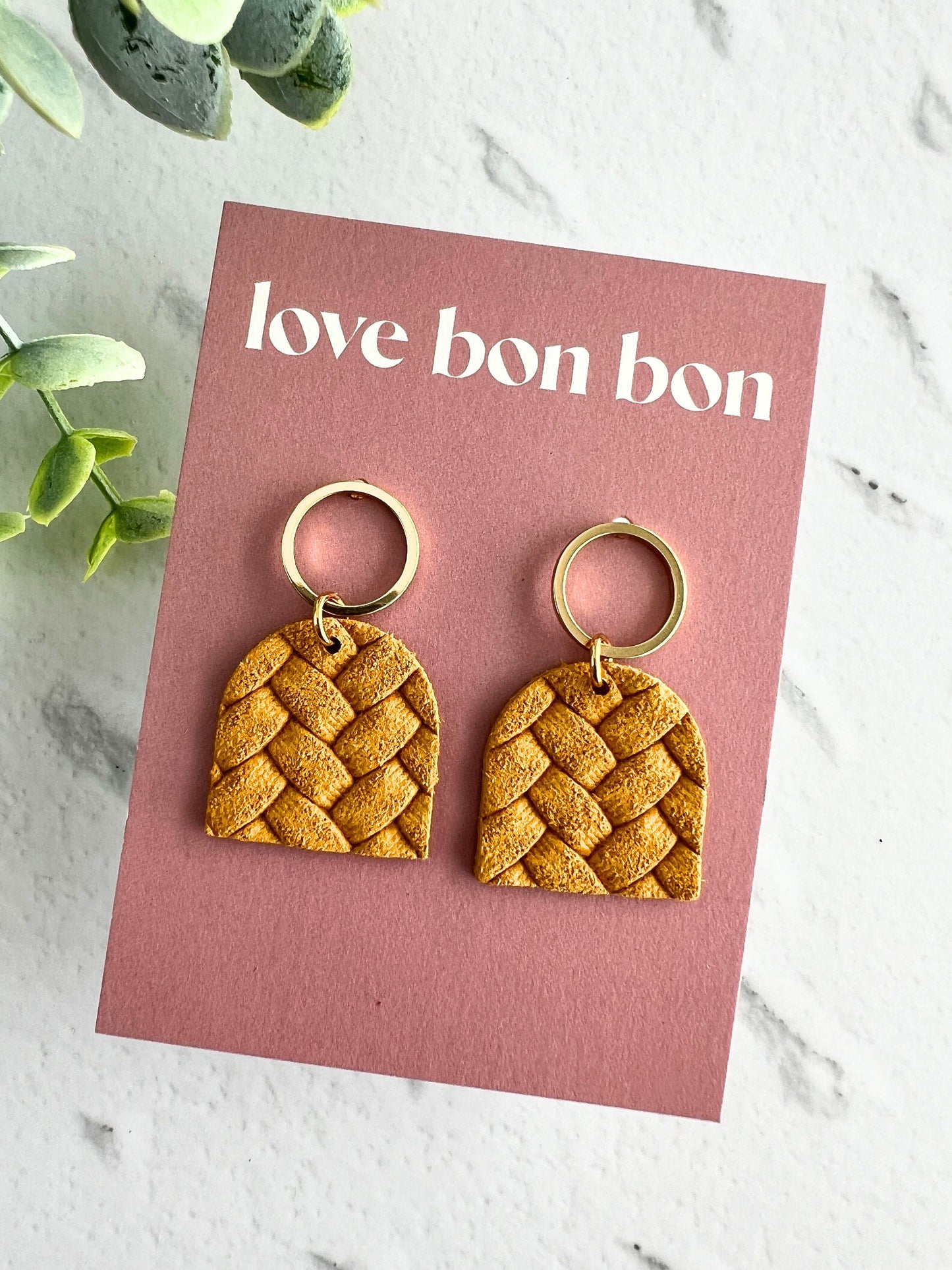 Genuine Cork on Leather Handmade Petite Earring with open Gold Stainless Steel circle topper - dangle earring - handmade earring - petite