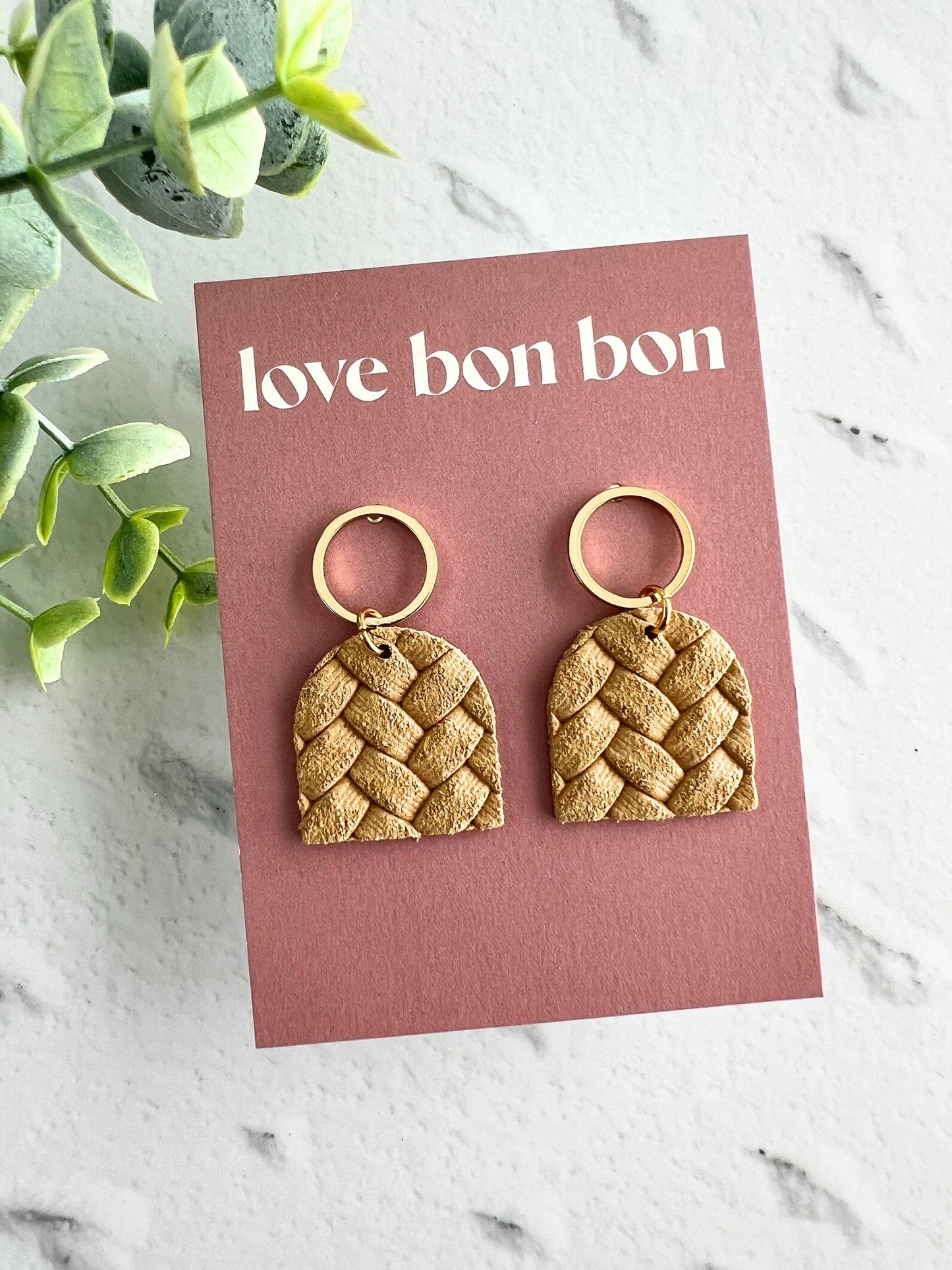 Genuine Cork on Leather Handmade Petite Earring with open Gold Stainless Steel circle topper - dangle earring - handmade earring - petite
