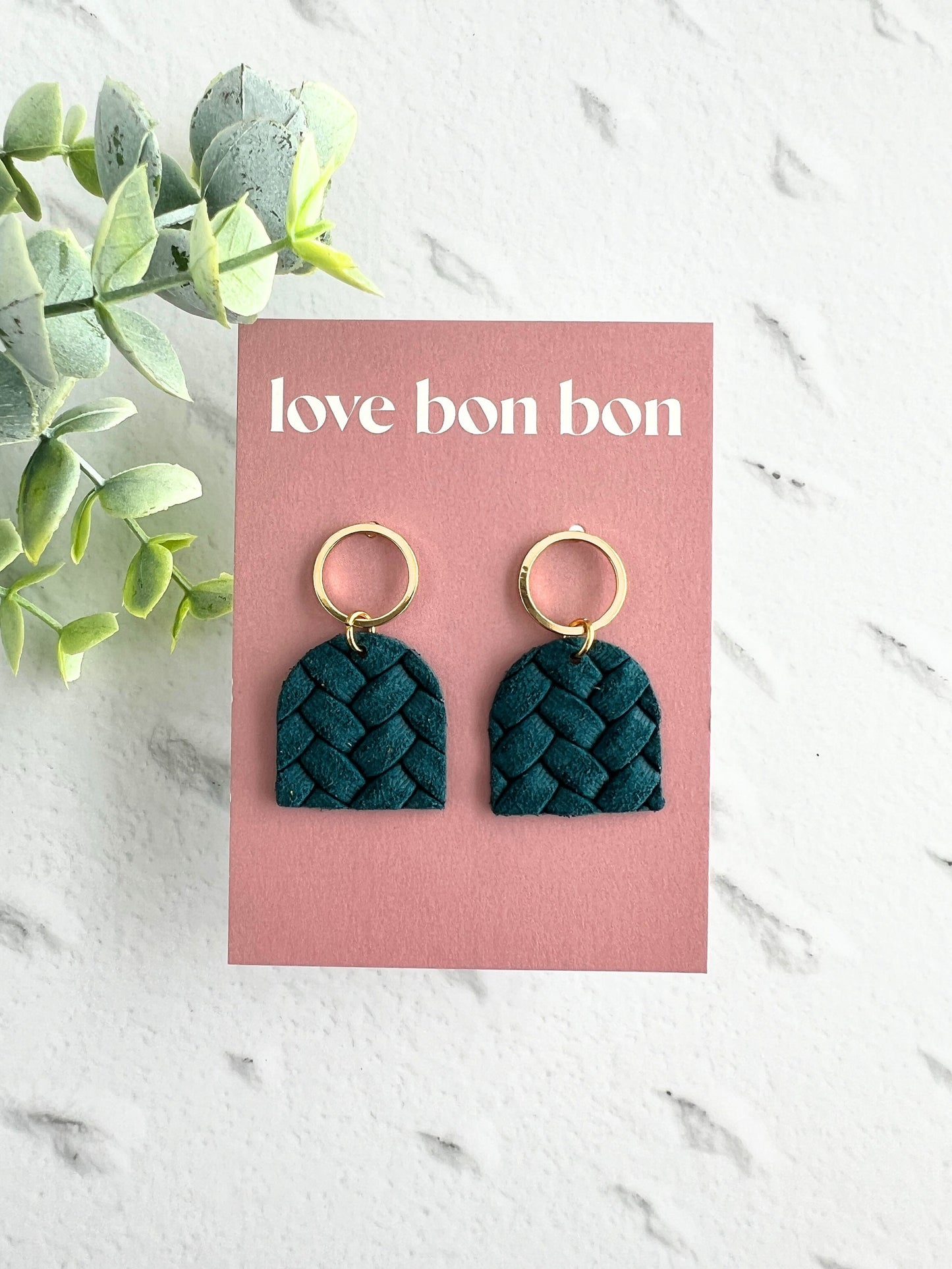 Genuine Cork on Leather Handmade Petite Earring with open Gold Stainless Steel circle topper - dangle earring - handmade earring - petite