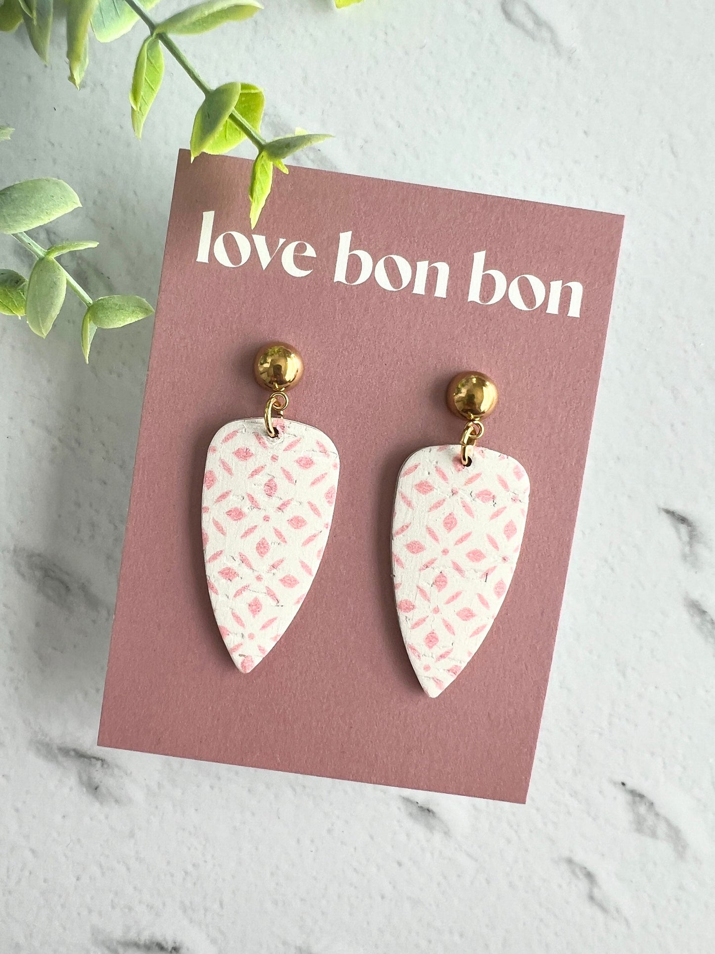 Cork on Genuine Leather Pointed Almond Handmade Earring with Gold Stainless Steel Studs - dangle earring - handmade earring