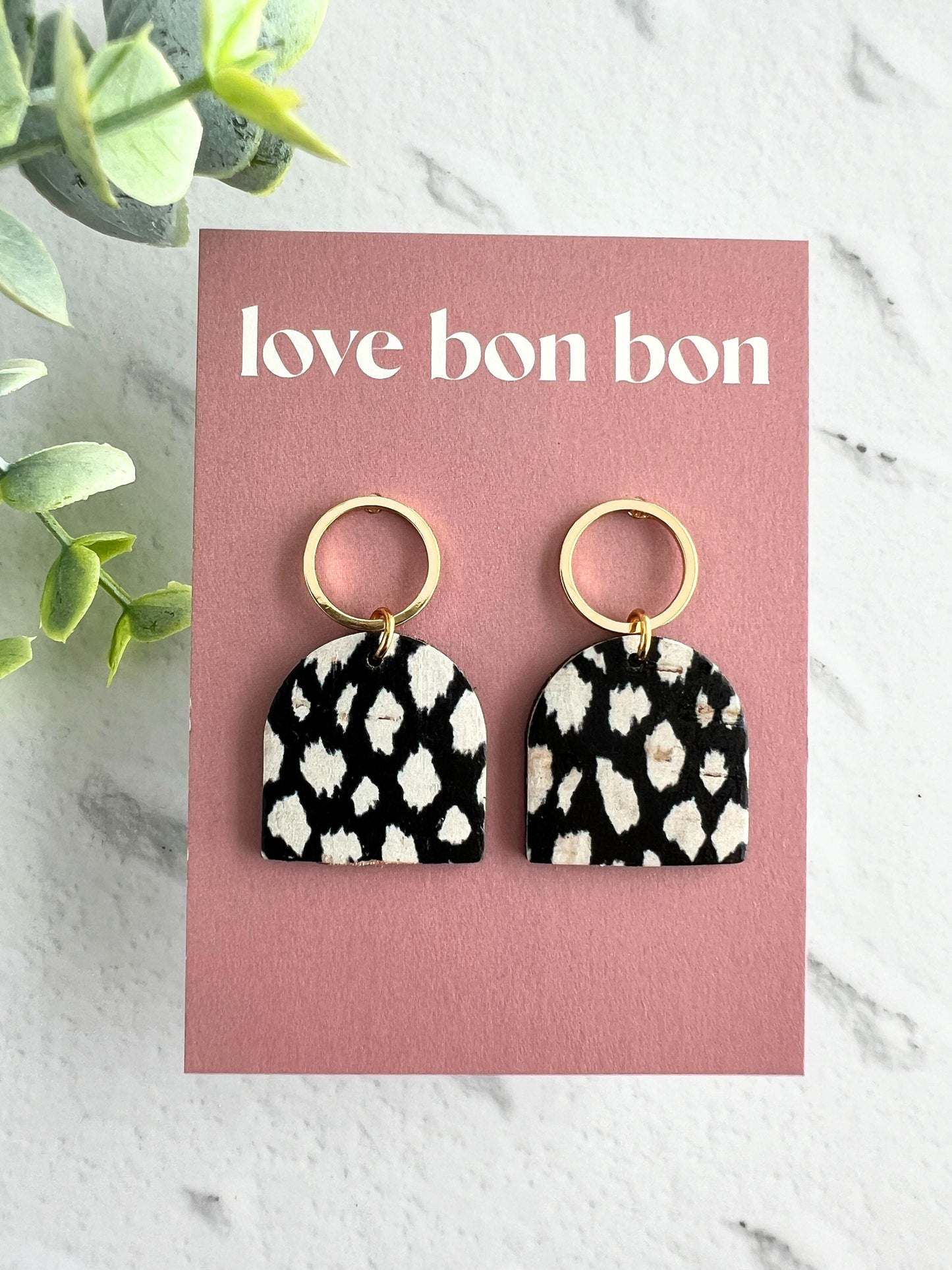 Genuine Cork on Leather Handmade Petite Earring with open Gold Stainless Steel circle topper - dangle earring - handmade earring - petite