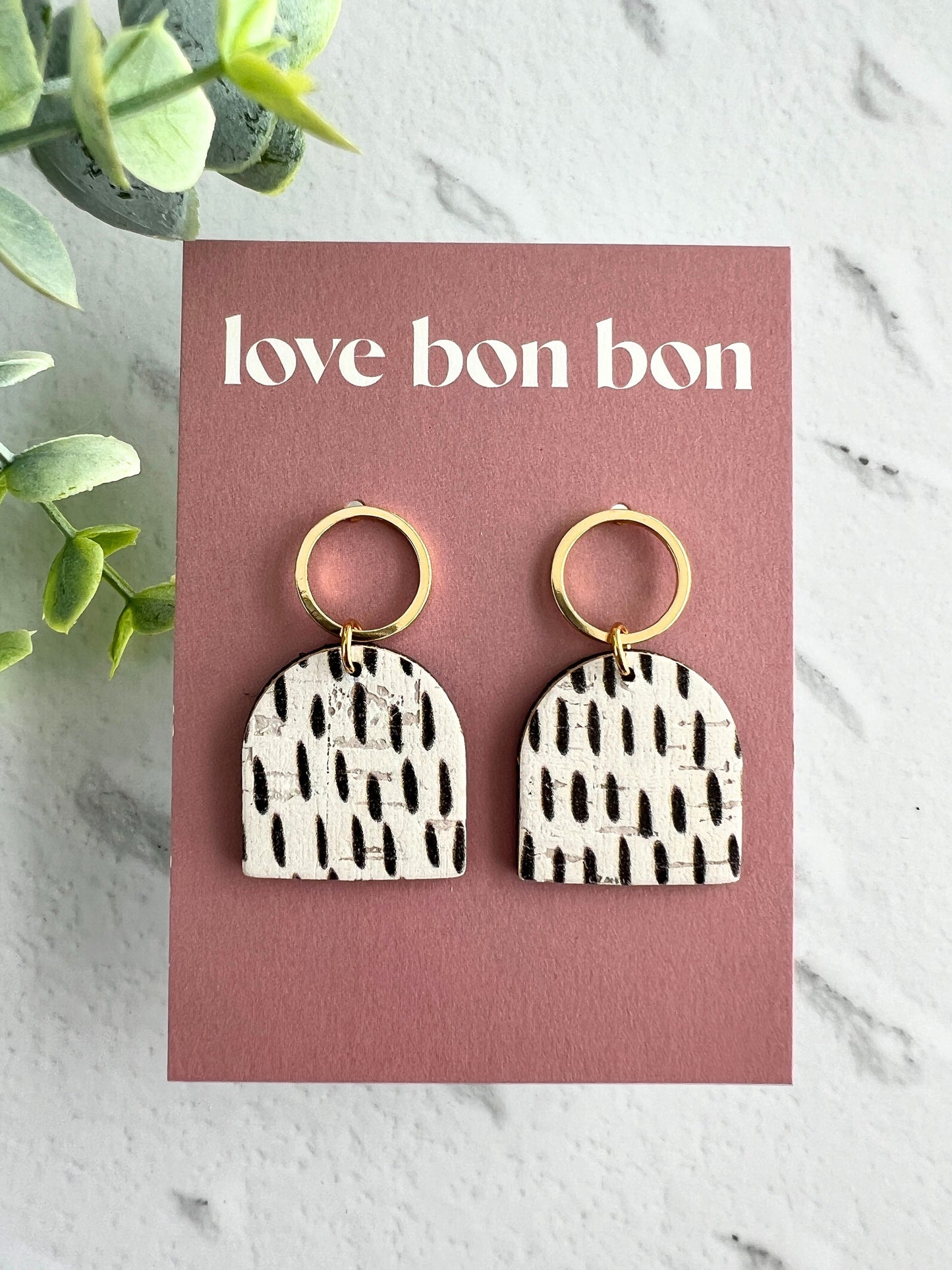 Genuine Cork on Leather Handmade Petite Earring with open Gold Stainless Steel circle topper - dangle earring - handmade earring - petite