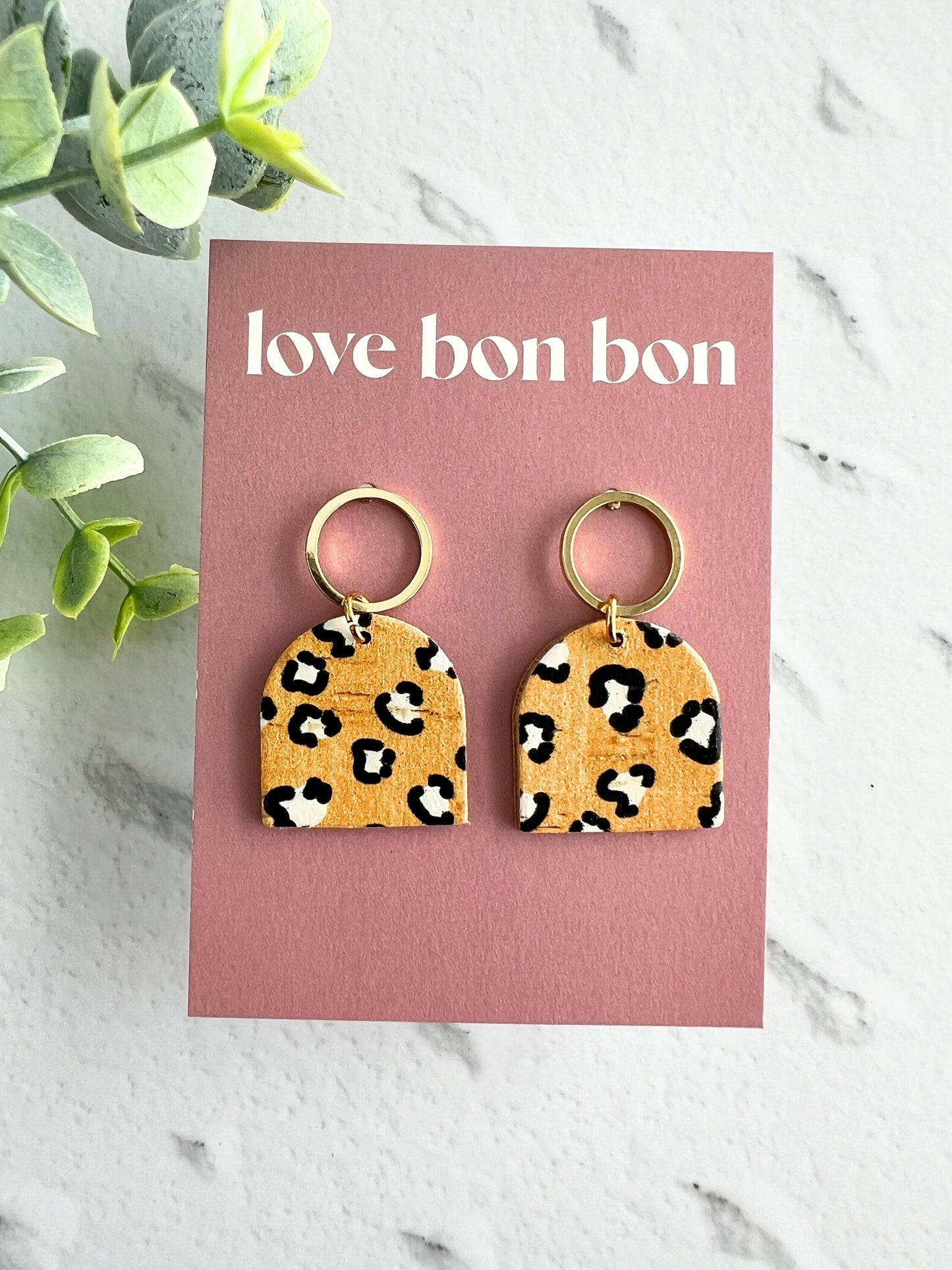 Genuine Cork on Leather Handmade Petite Earring with open Gold Stainless Steel circle topper - dangle earring - handmade earring - petite