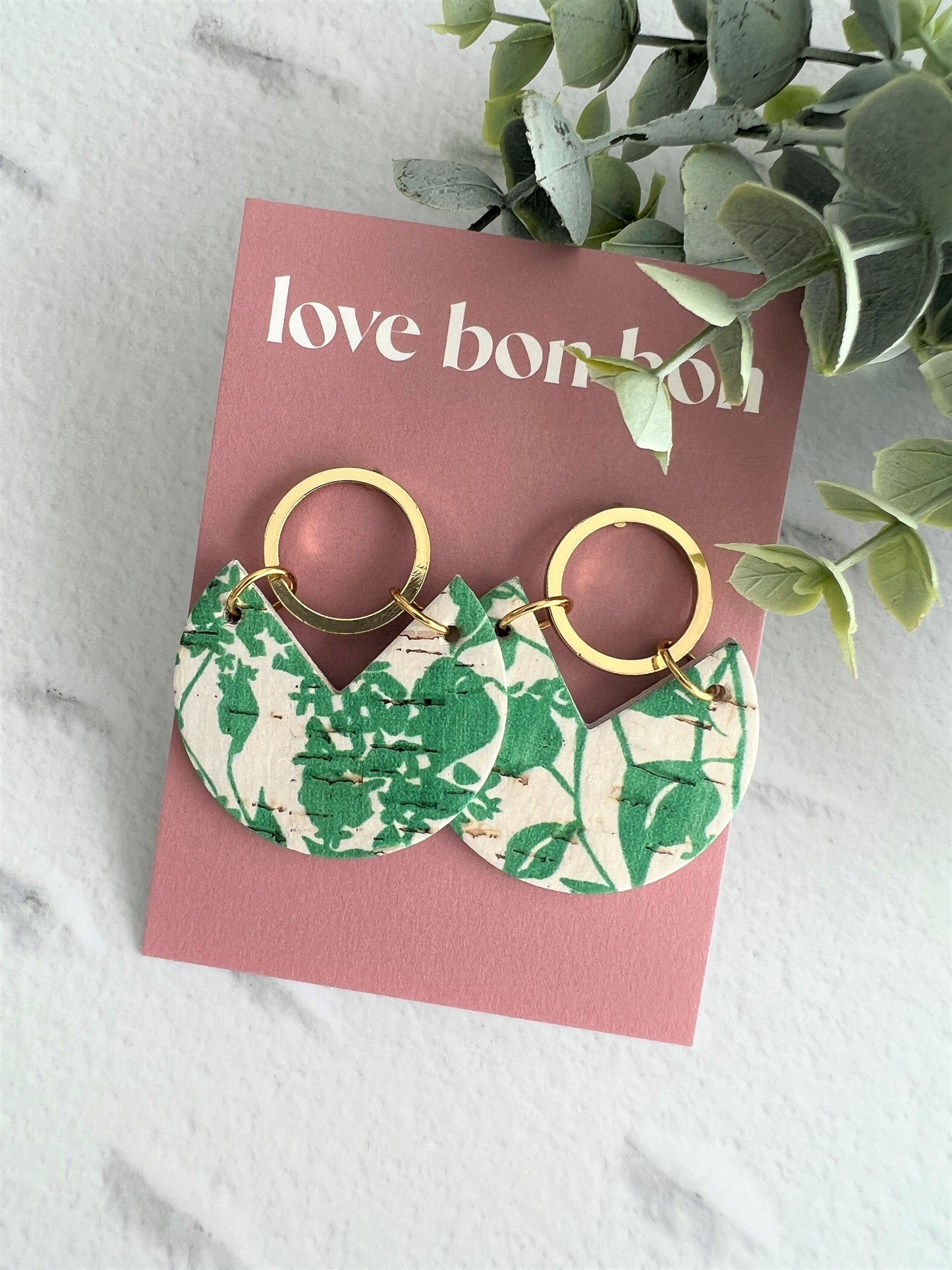Handmade Genuine Cork and Leather Circle dangle earring - drop earring, birthday gift, gift for her, handmade earrings, leather jewellery