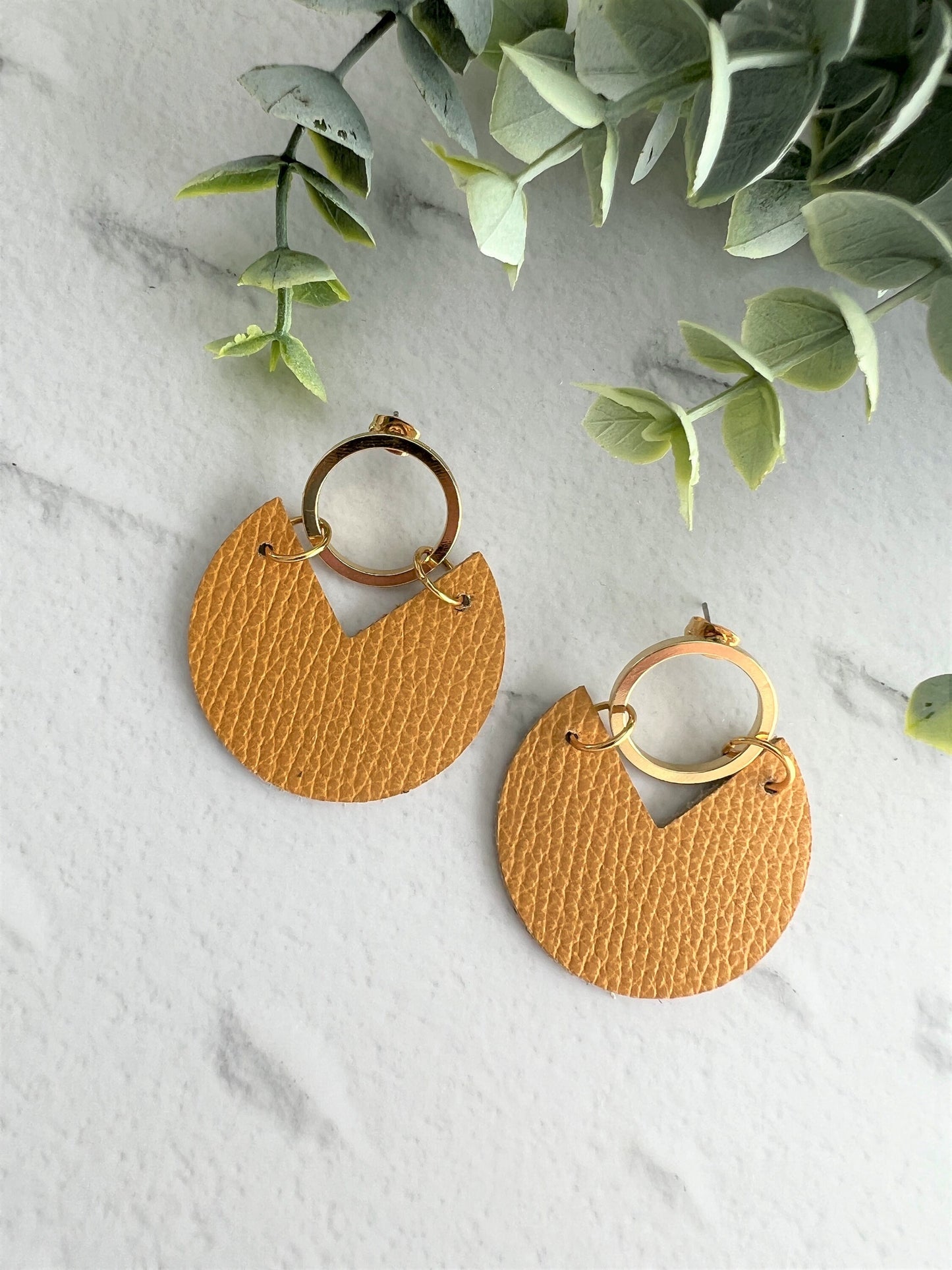 Handmade Genuine Cork and Leather Circle dangle earring - drop earring, birthday gift, gift for her, handmade earrings, leather jewellery