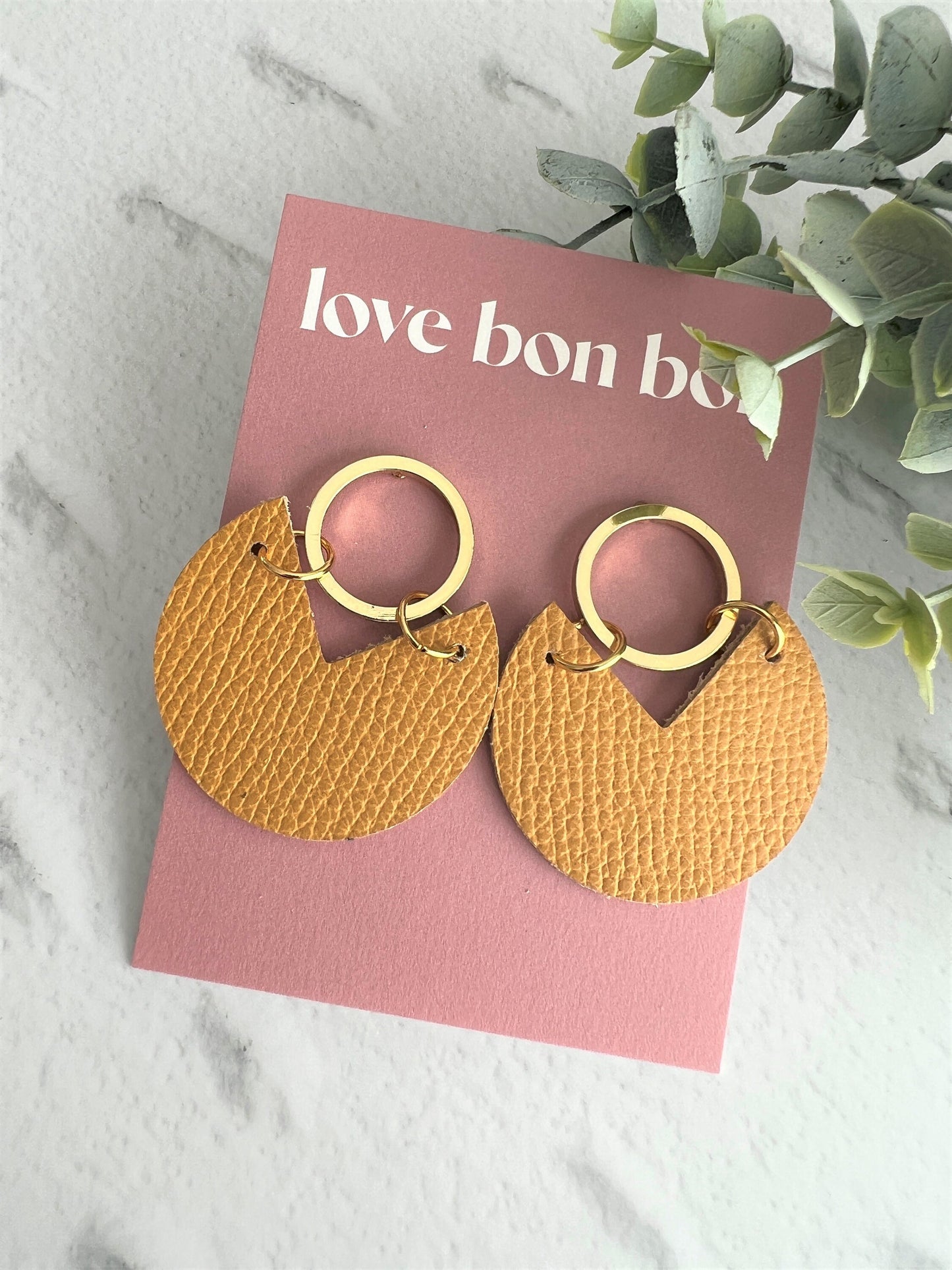 Handmade Genuine Cork and Leather Circle dangle earring - drop earring, birthday gift, gift for her, handmade earrings, leather jewellery