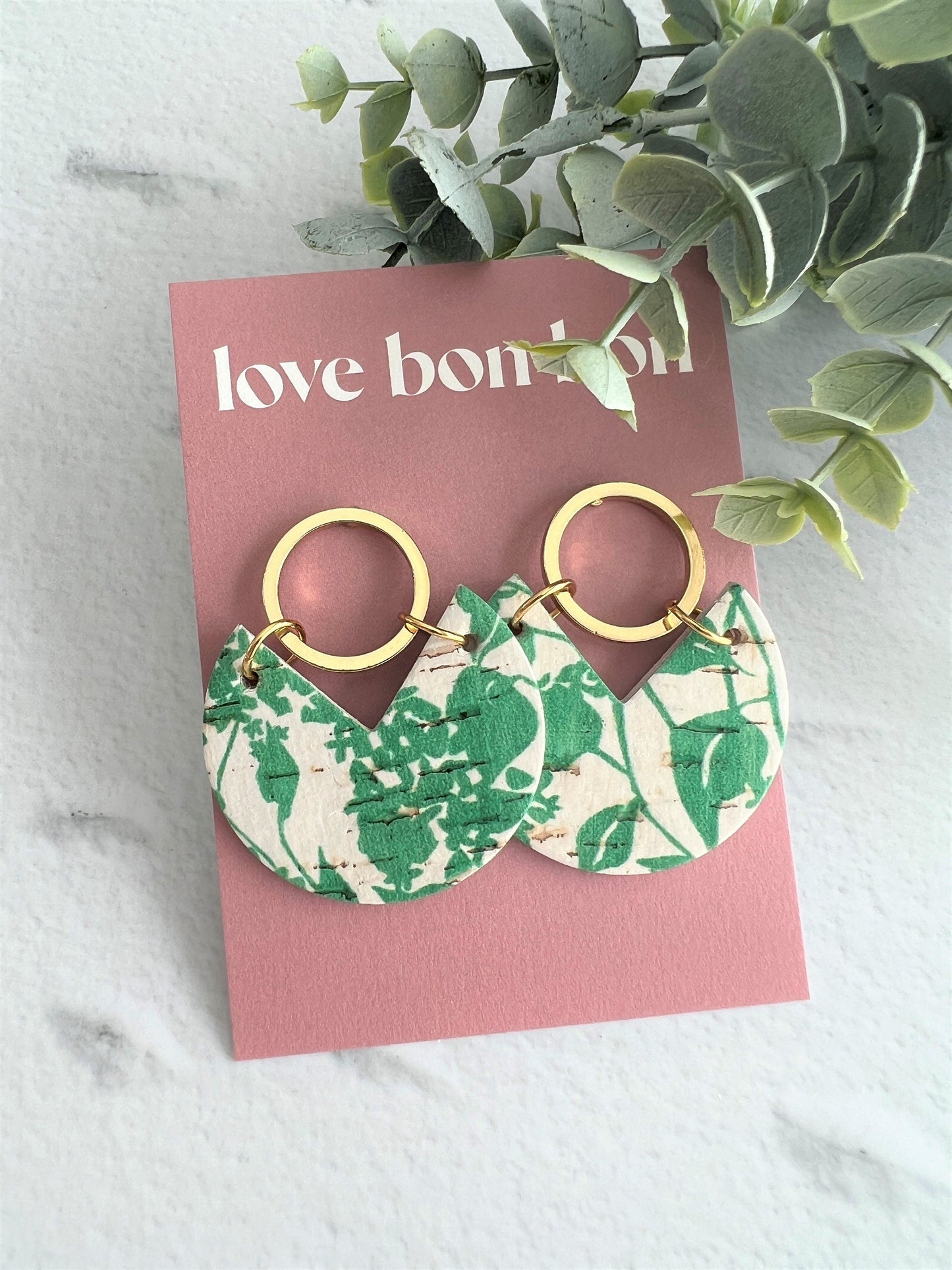 Handmade Genuine Cork and Leather Circle dangle earring - drop earring, birthday gift, gift for her, handmade earrings, leather jewellery