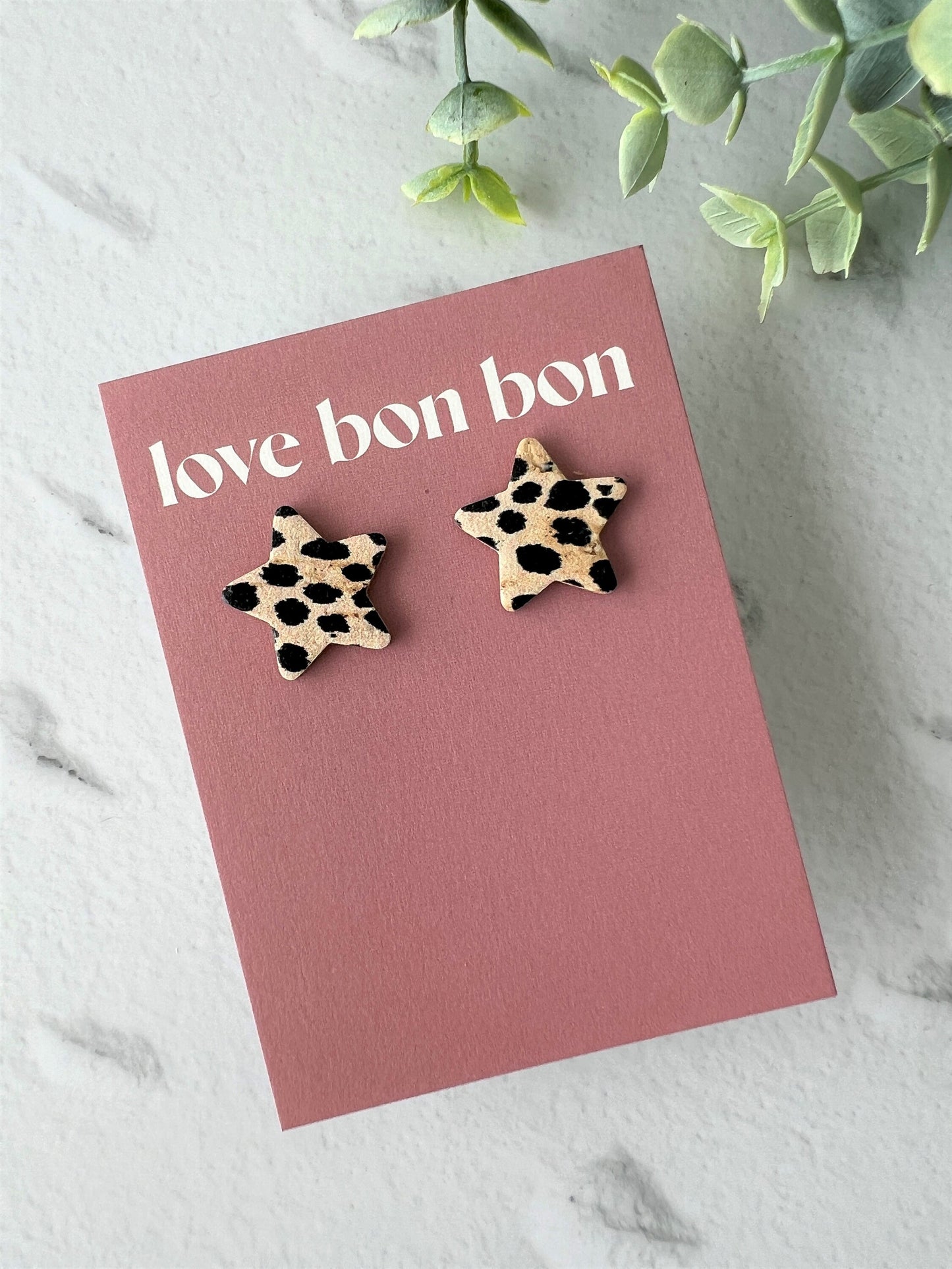 Bella - Cork & Leather Handmade Star Earring with gold stainless steel post