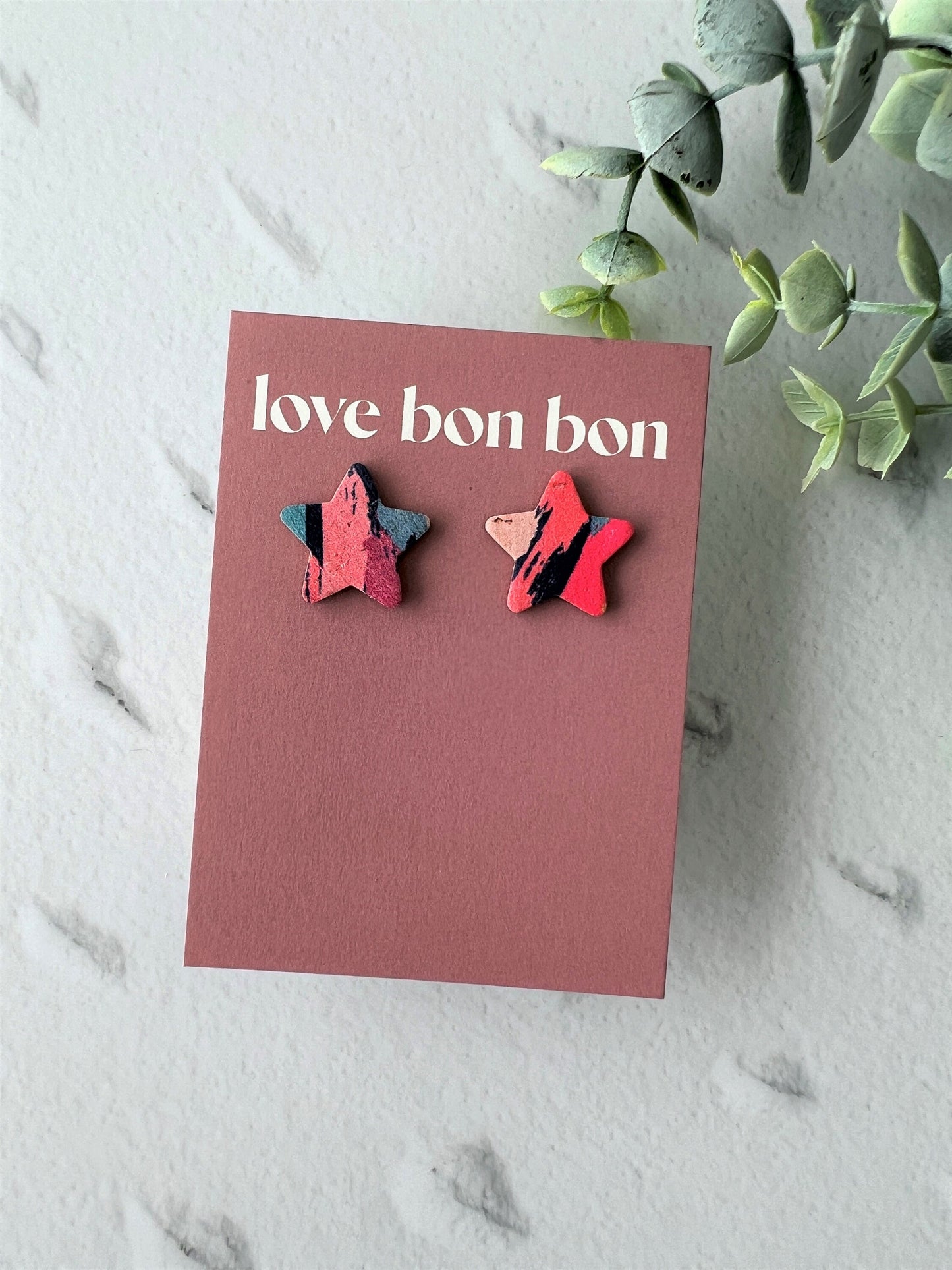 Bella - Cork & Leather Handmade Star Earring with gold stainless steel post