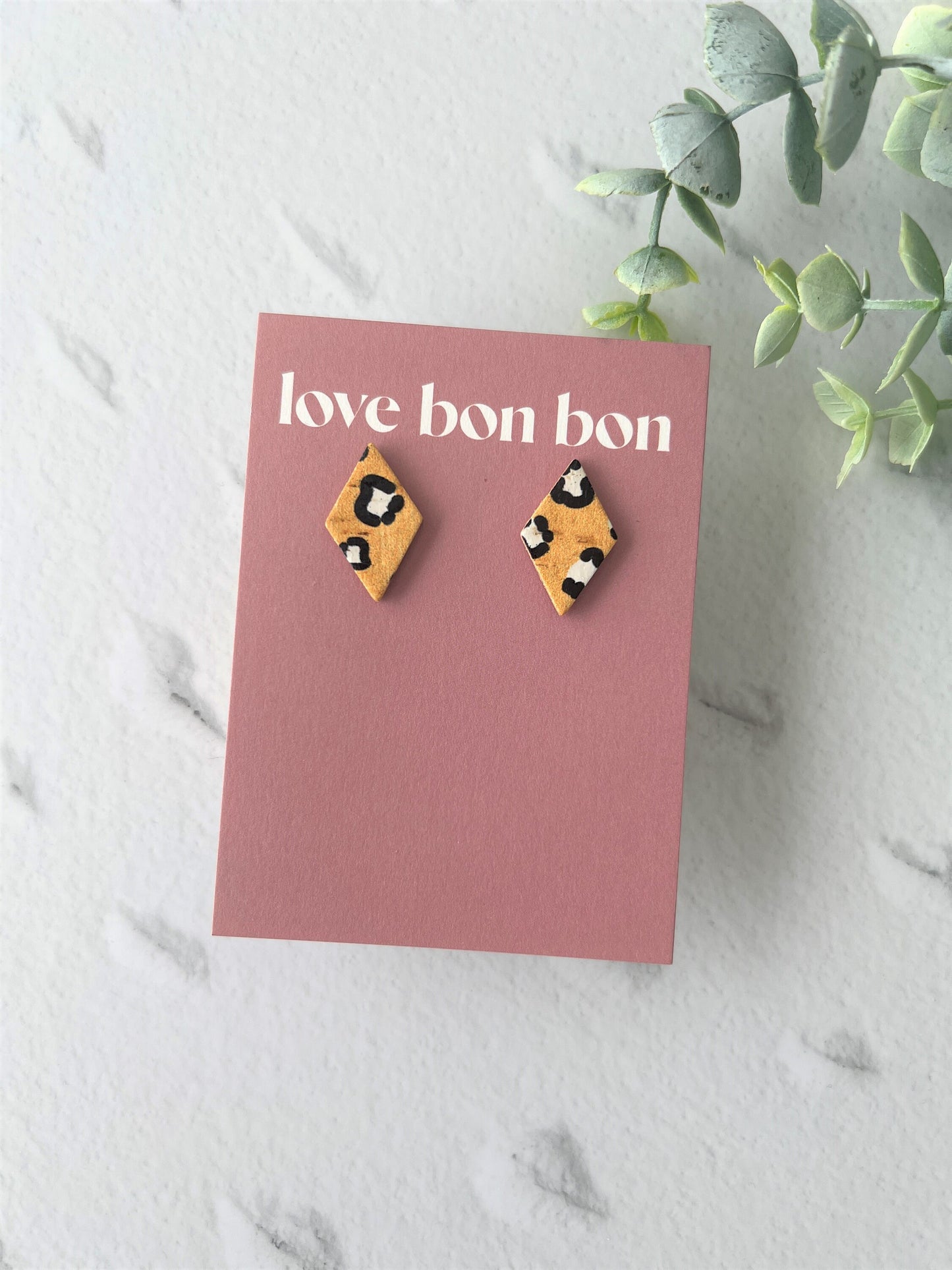 Bella - Cork & Leather Handmade Diamond Earring with gold stainless steel post