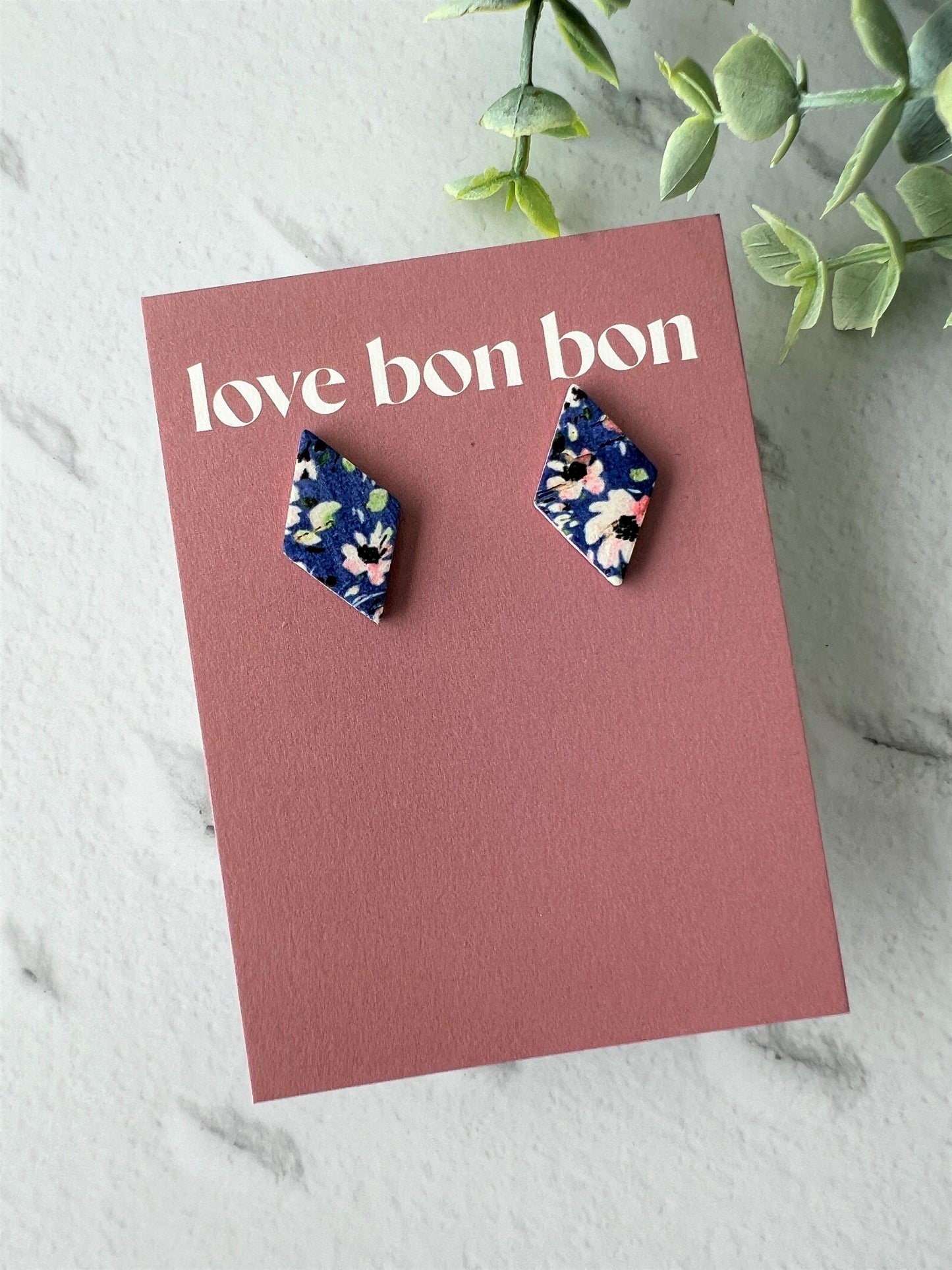 Bella - Cork & Leather Handmade Diamond Earring with gold stainless steel post