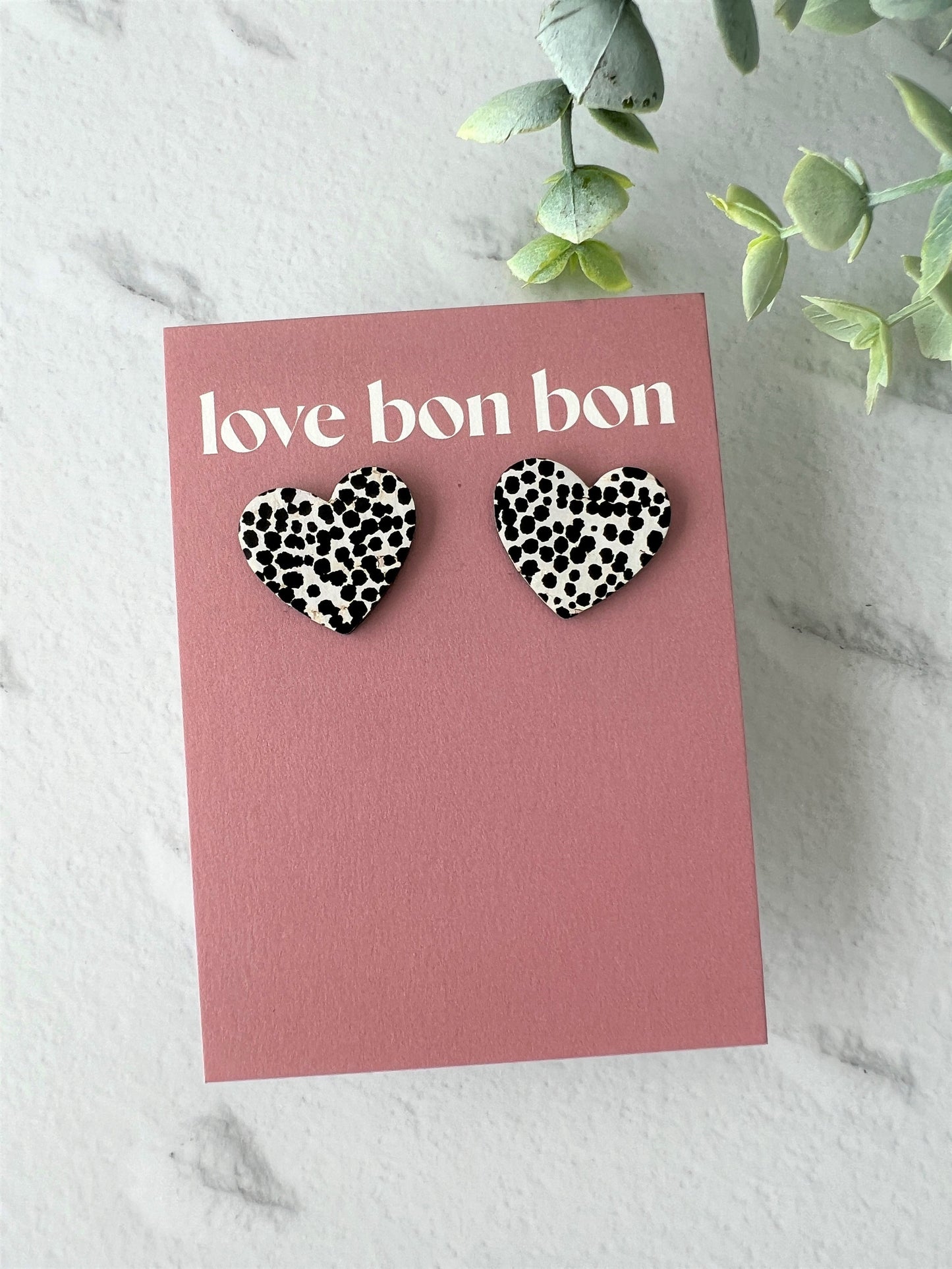 Bella - Cork & Leather Handmade Heart Earring with gold stainless steel post