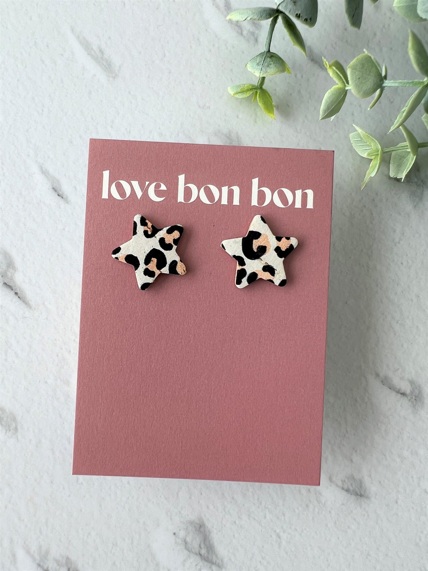 Bella - Cork & Leather Handmade Star Earring with gold stainless steel post