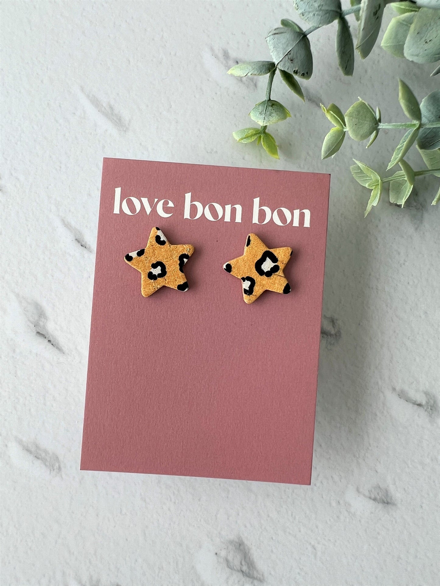 Bella - Cork & Leather Handmade Star Earring with gold stainless steel post