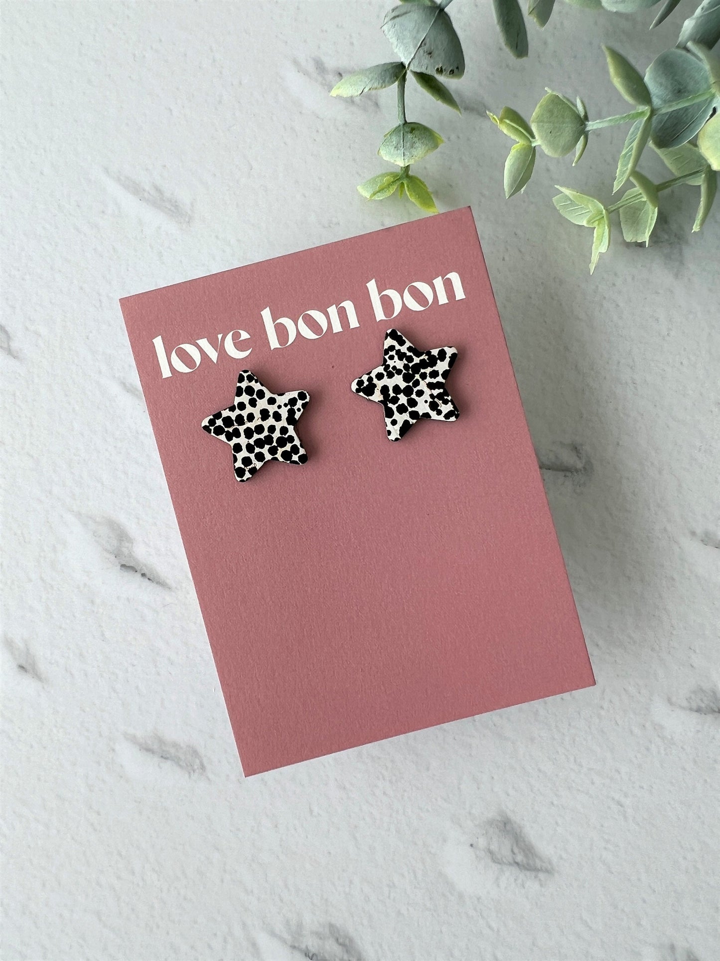 Bella - Cork & Leather Handmade Star Earring with gold stainless steel post